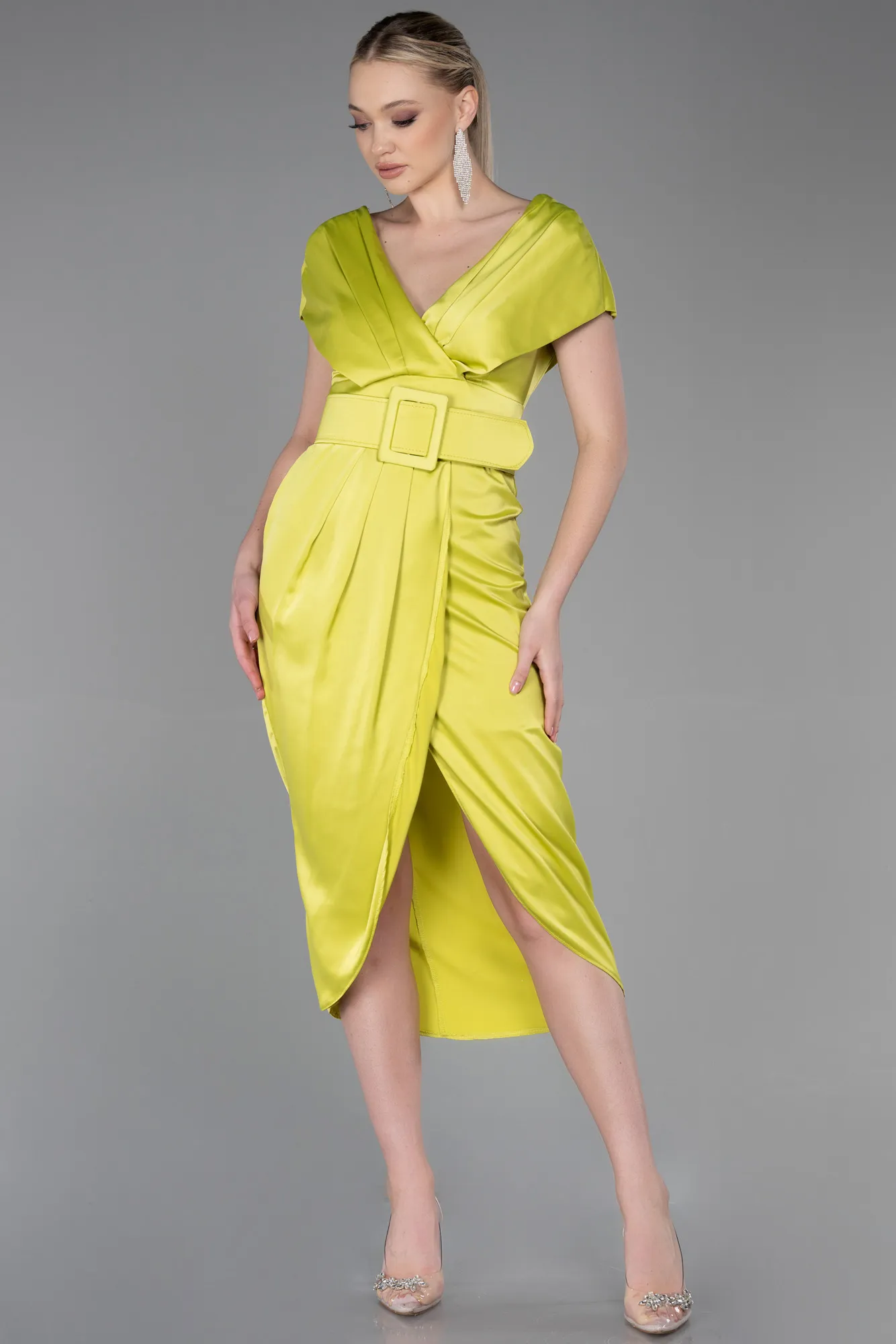 Pistachio Green-Short Satin Invitation Dress ABK1107