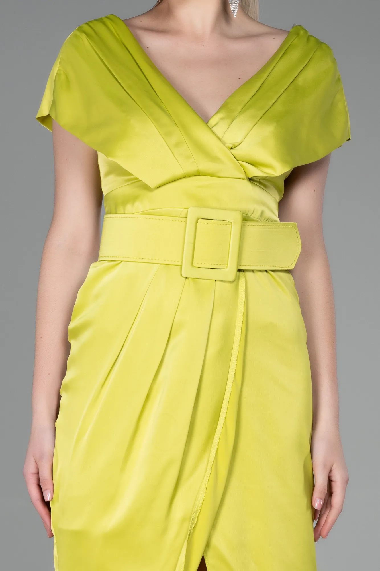 Pistachio Green-Short Satin Invitation Dress ABK1107