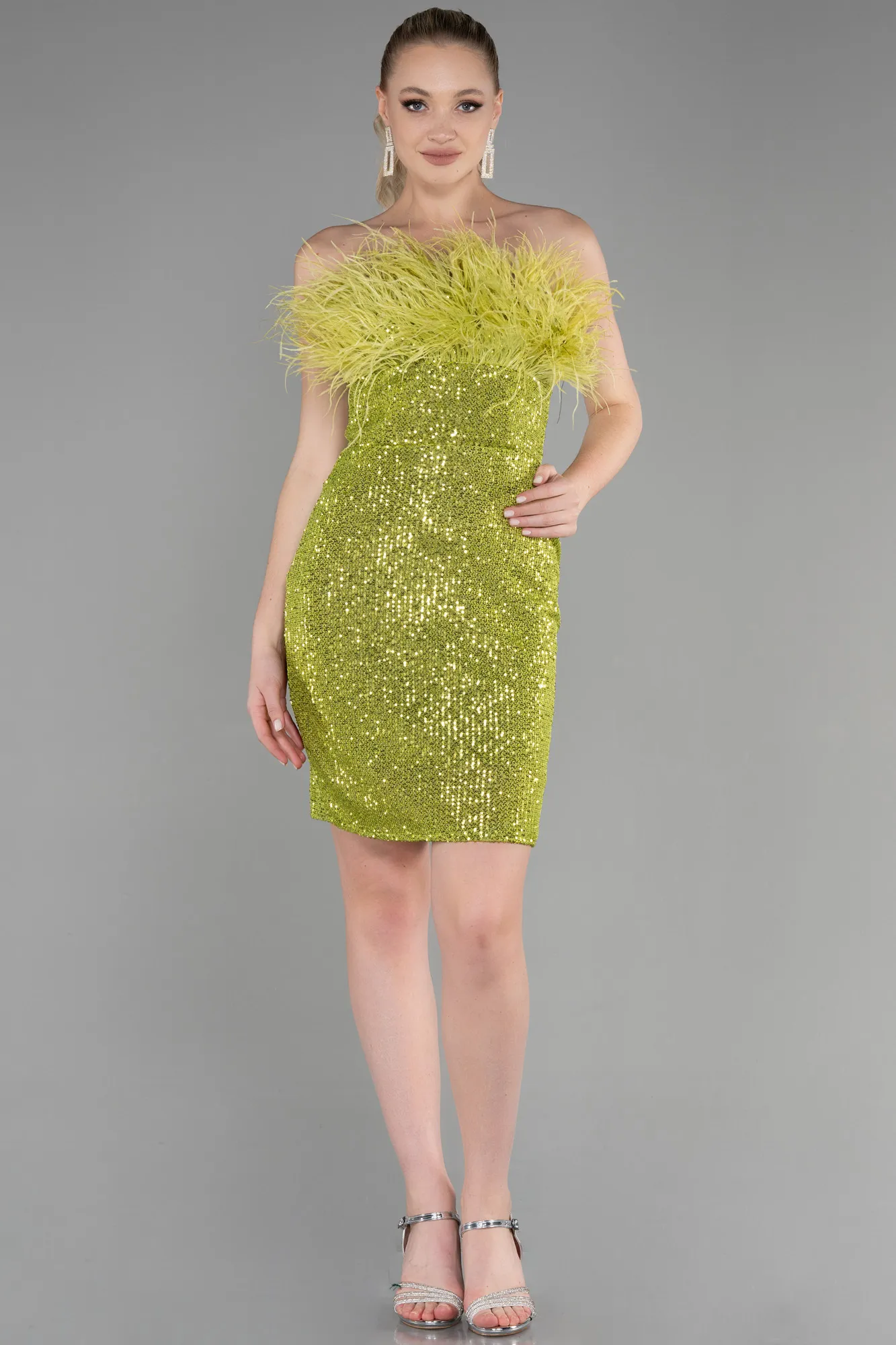 Pistachio Green-Short Scaly Invitation Dress ABK1809