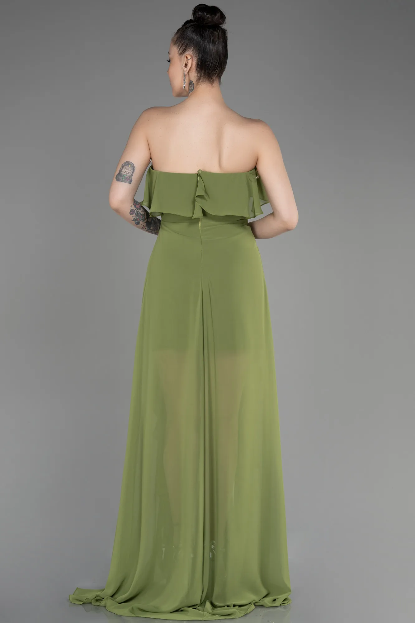 Pistachio Green-Strapless Long Chiffon Prom Dress ABU3838