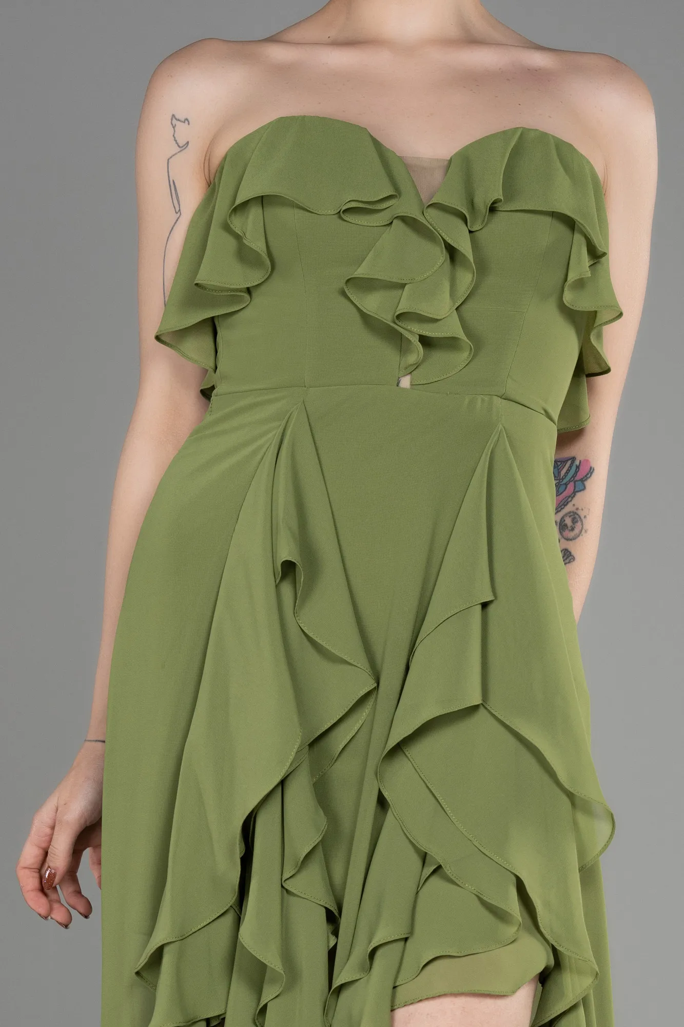 Pistachio Green-Strapless Long Chiffon Prom Dress ABU3838