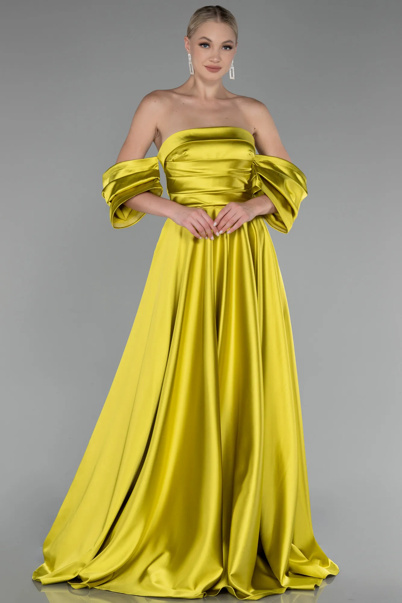 Pistachio Green-Strapless Long Satin Prom Gown ABU4132