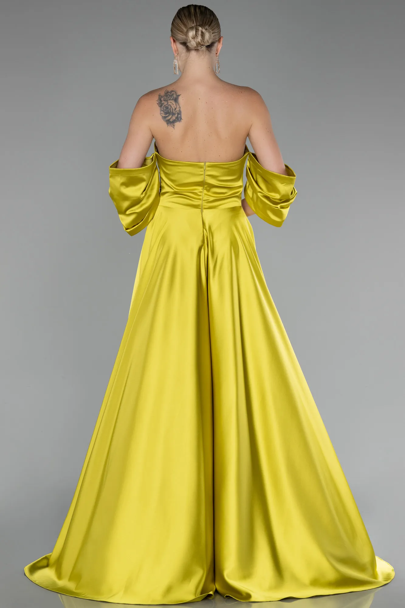 Pistachio Green-Strapless Long Satin Prom Gown ABU4132