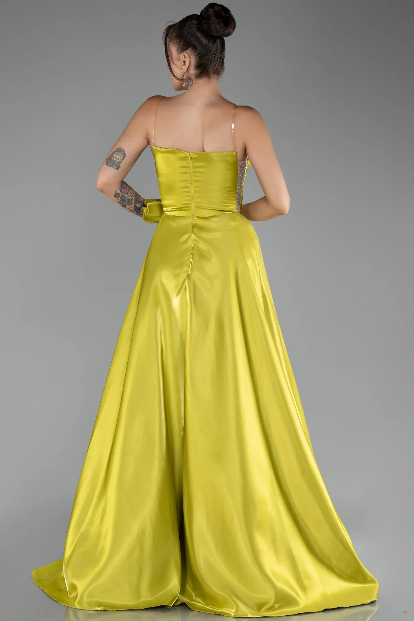 Pistachio Green-Strapless Slit Long Ball Gown ABU4015