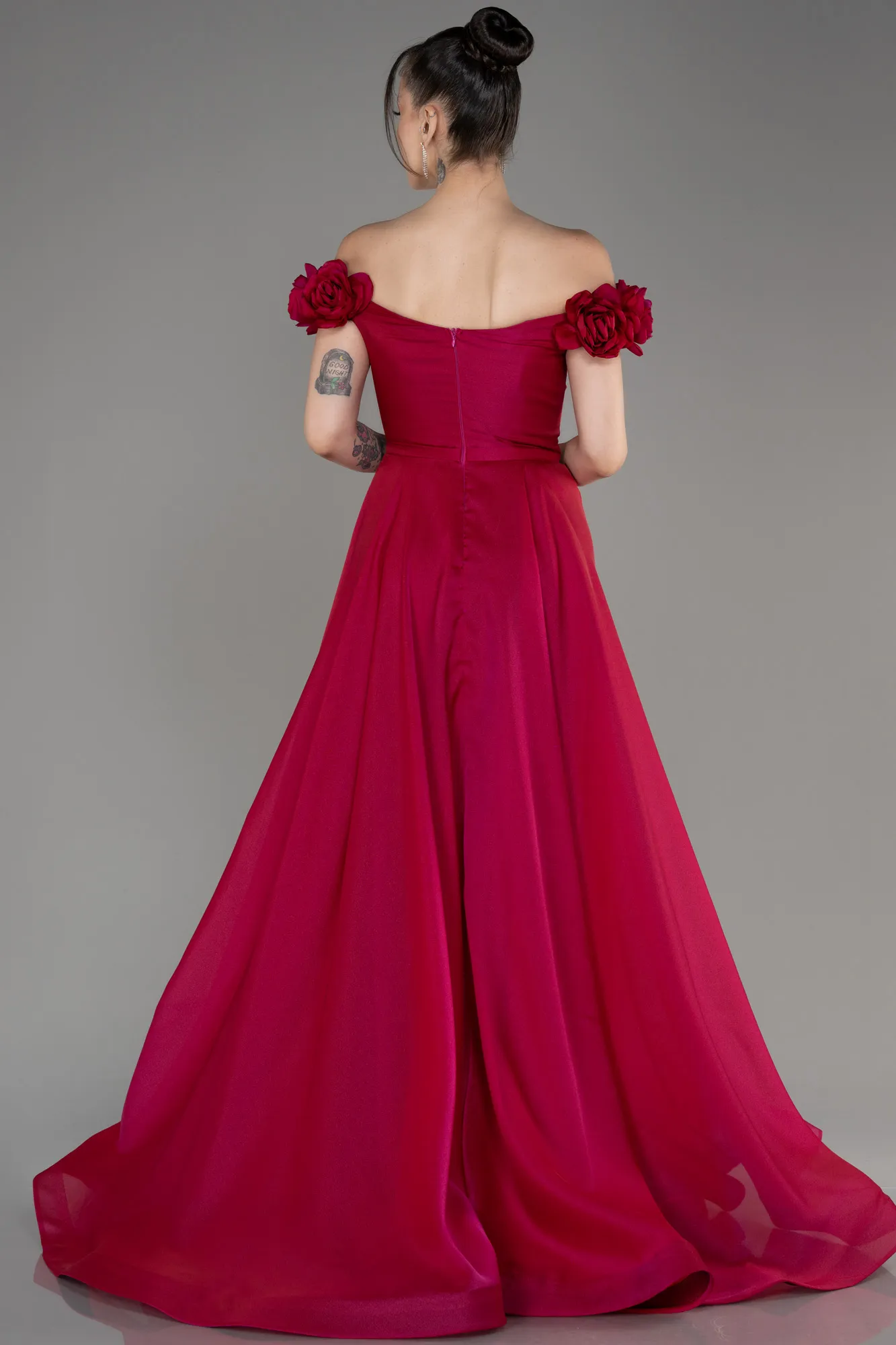 Plum-Boat Neck Long Princess Evening Dress ABU3960