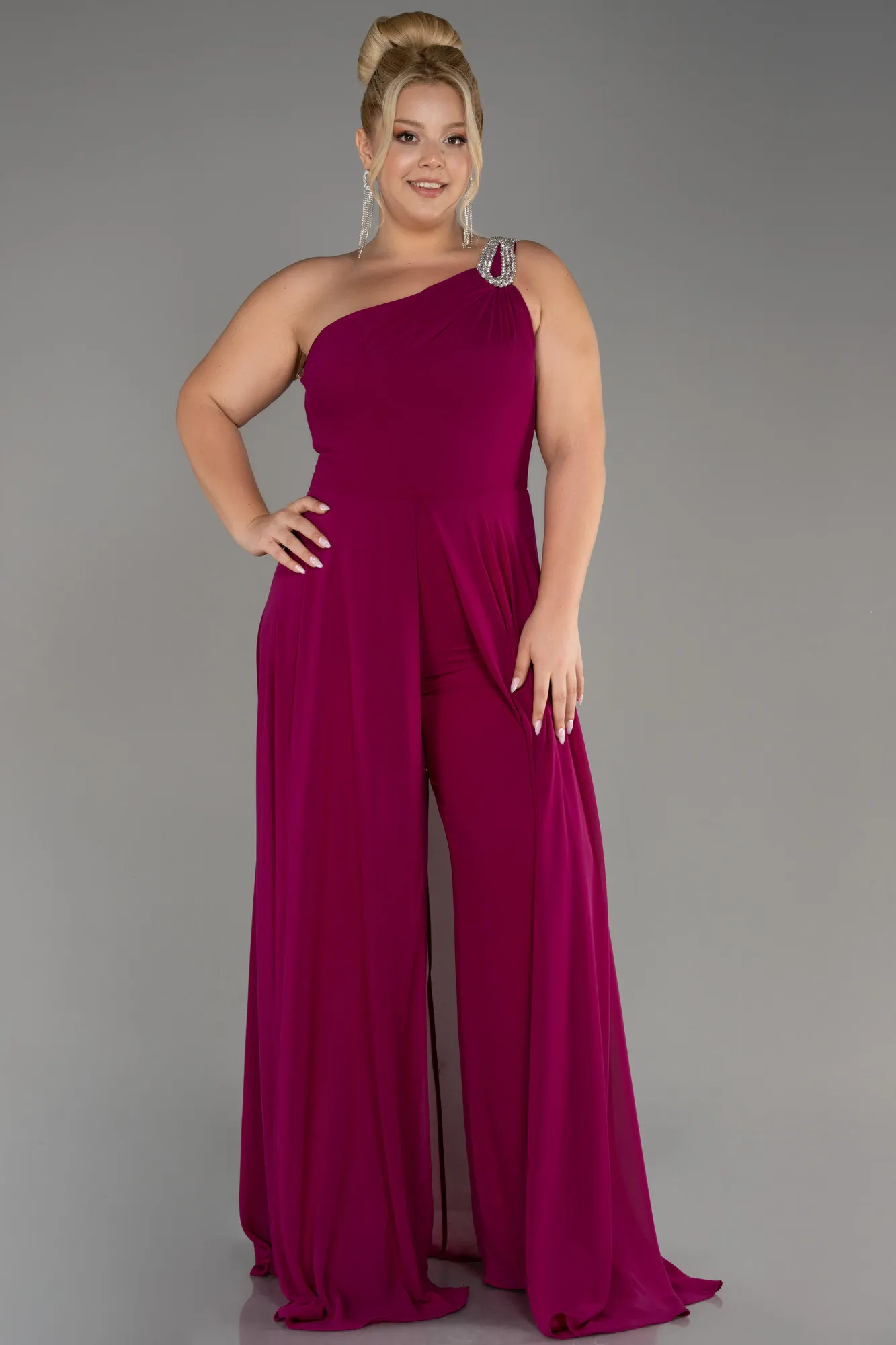 Plum-Chiffon Plus Size Evening Dress Jumpsuit ABT119