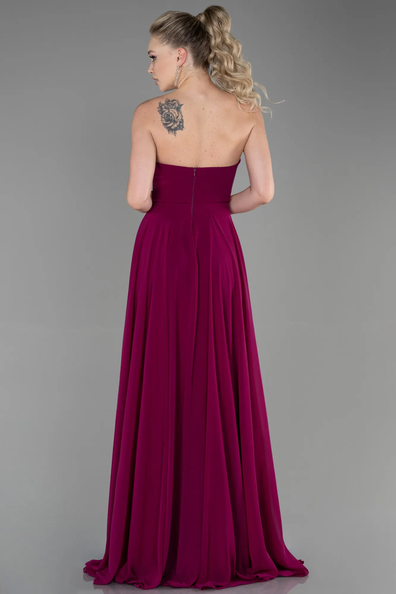 Plum-Long Chiffon Evening Dress ABU3343