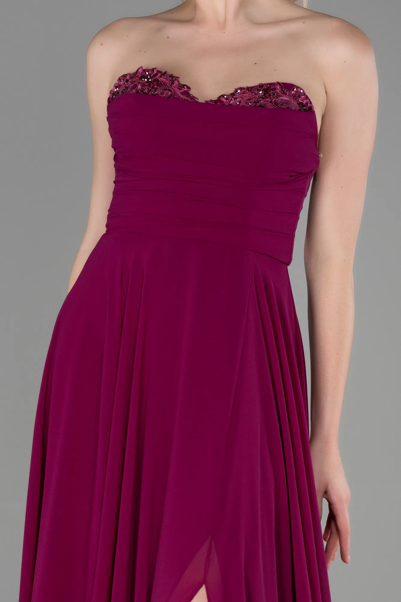 Plum-Long Chiffon Evening Dress ABU3343