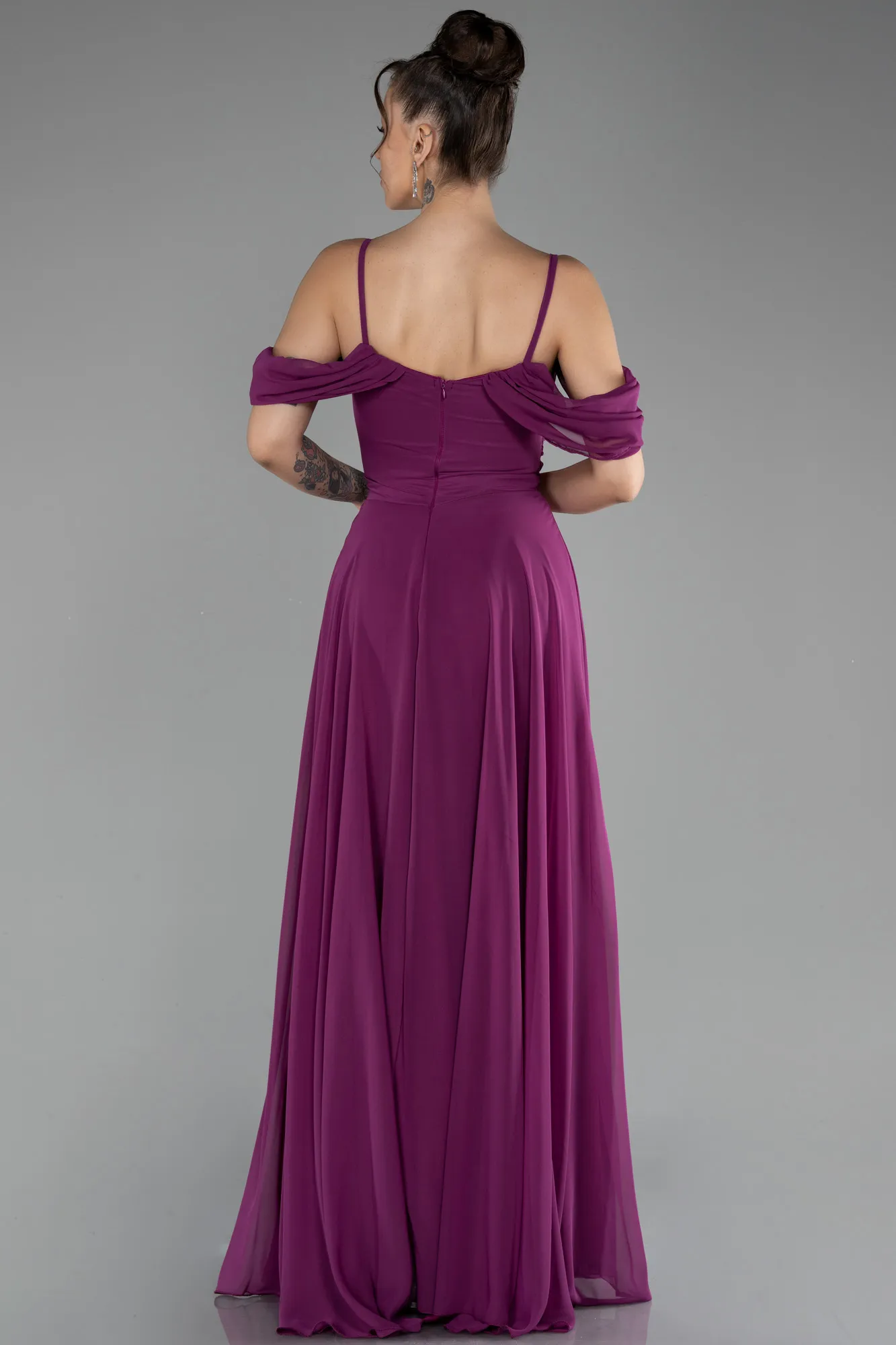 Plum-Long Chiffon Evening Dress ABU3591