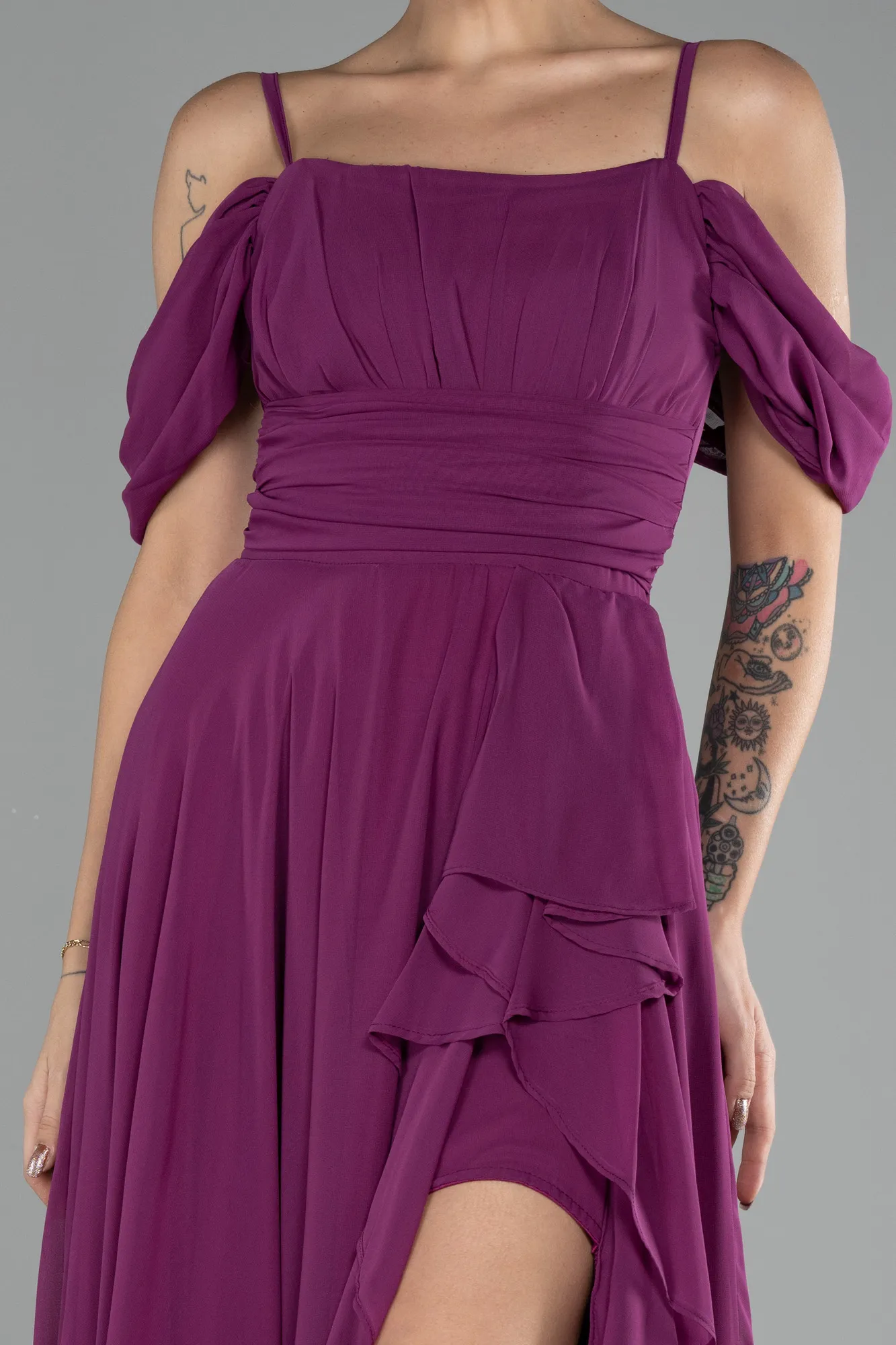 Plum-Long Chiffon Evening Dress ABU3591