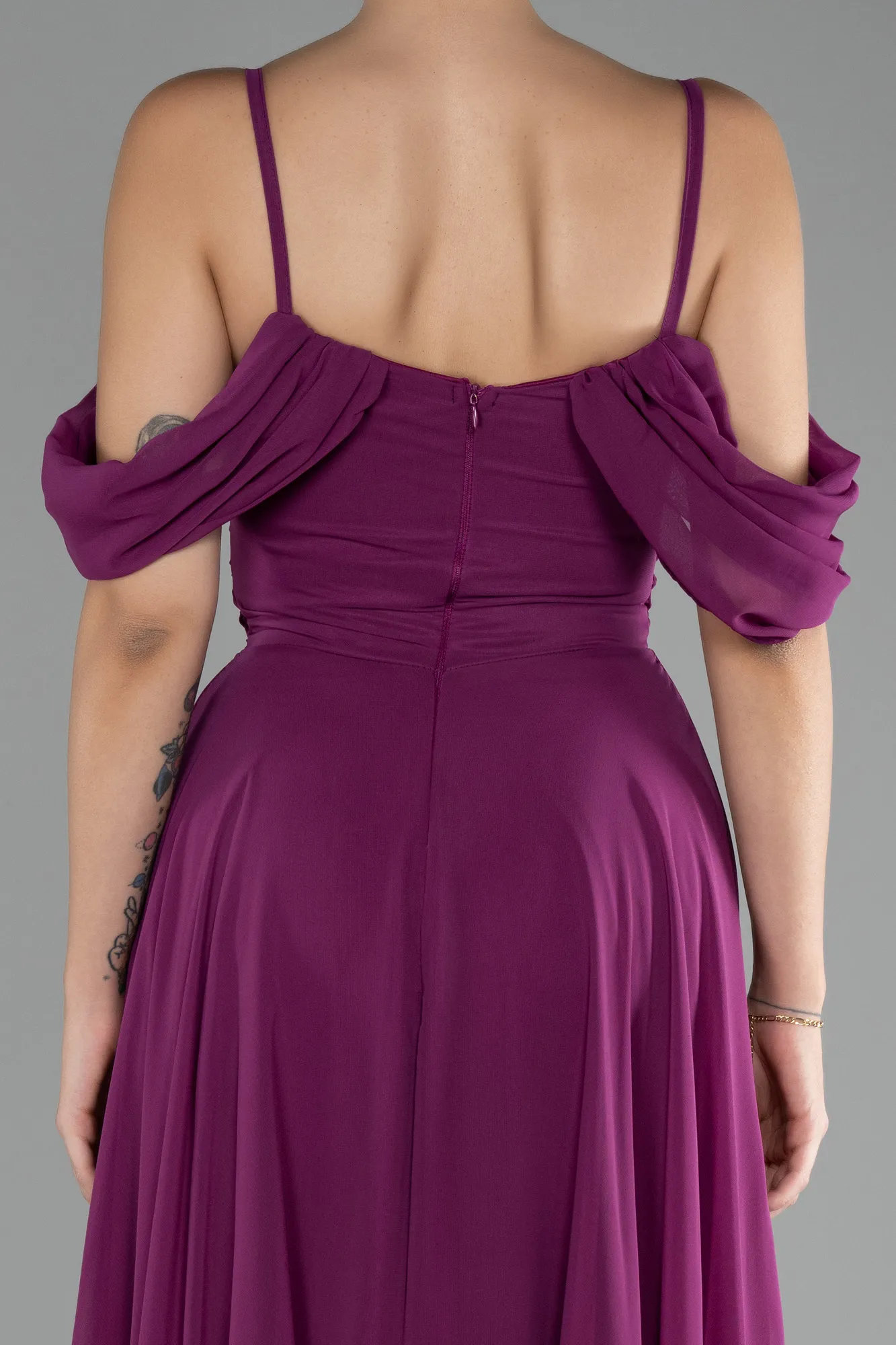 Plum-Long Chiffon Evening Dress ABU3591