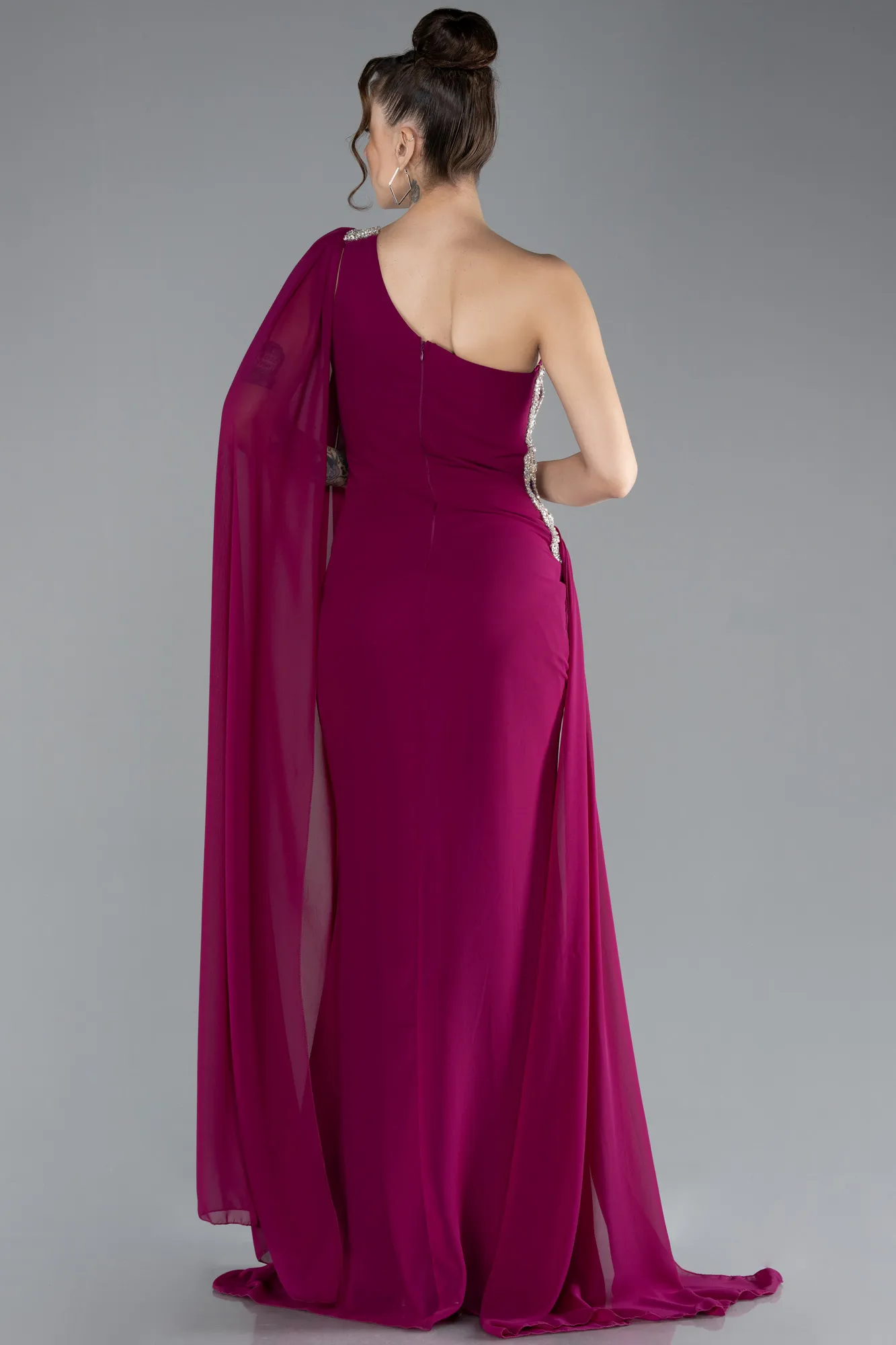 Plum-Long Chiffon Evening Dress ABU4406