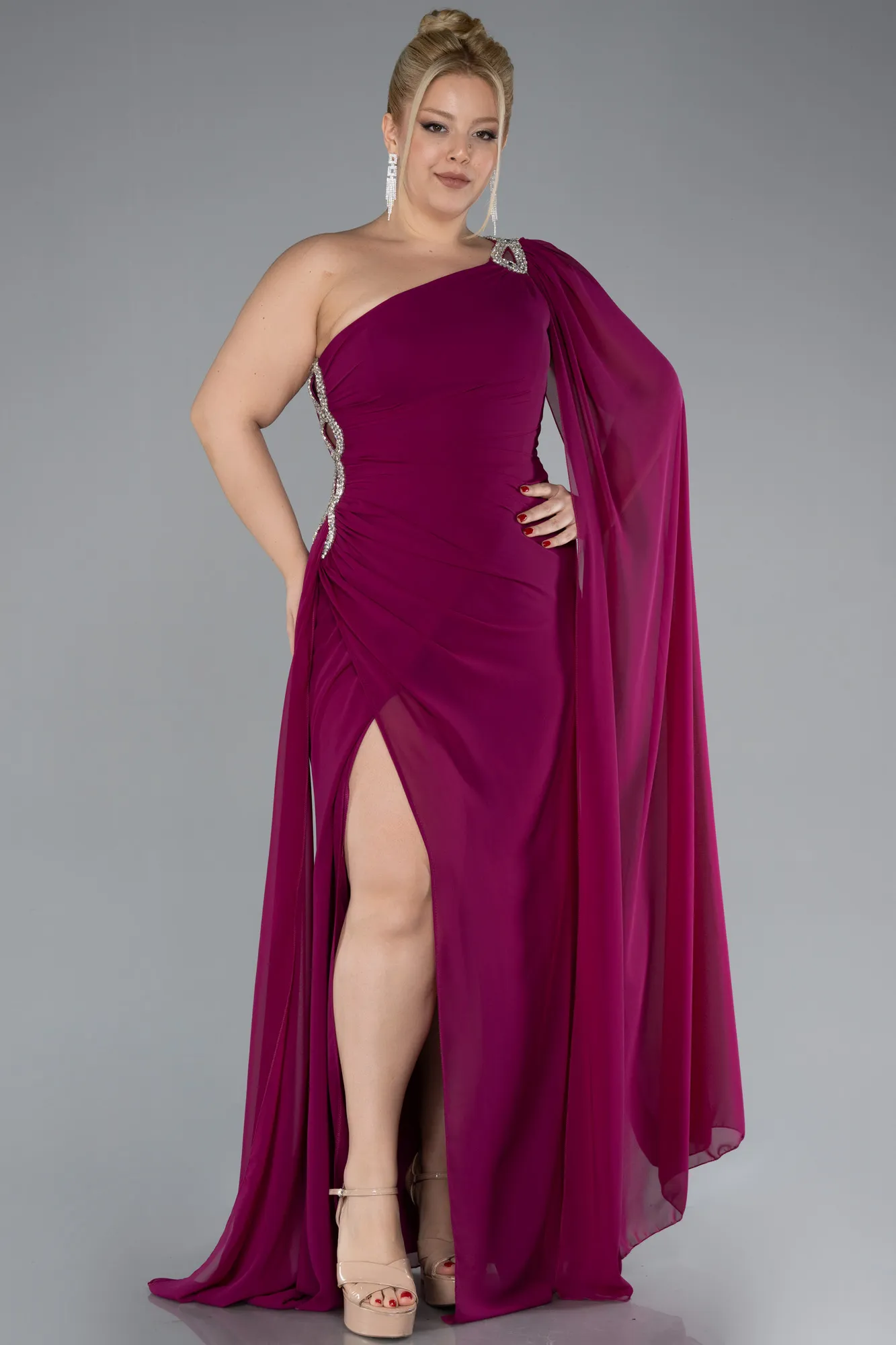 Plum-Long Chiffon Formal Plus Size Dress ABU4407