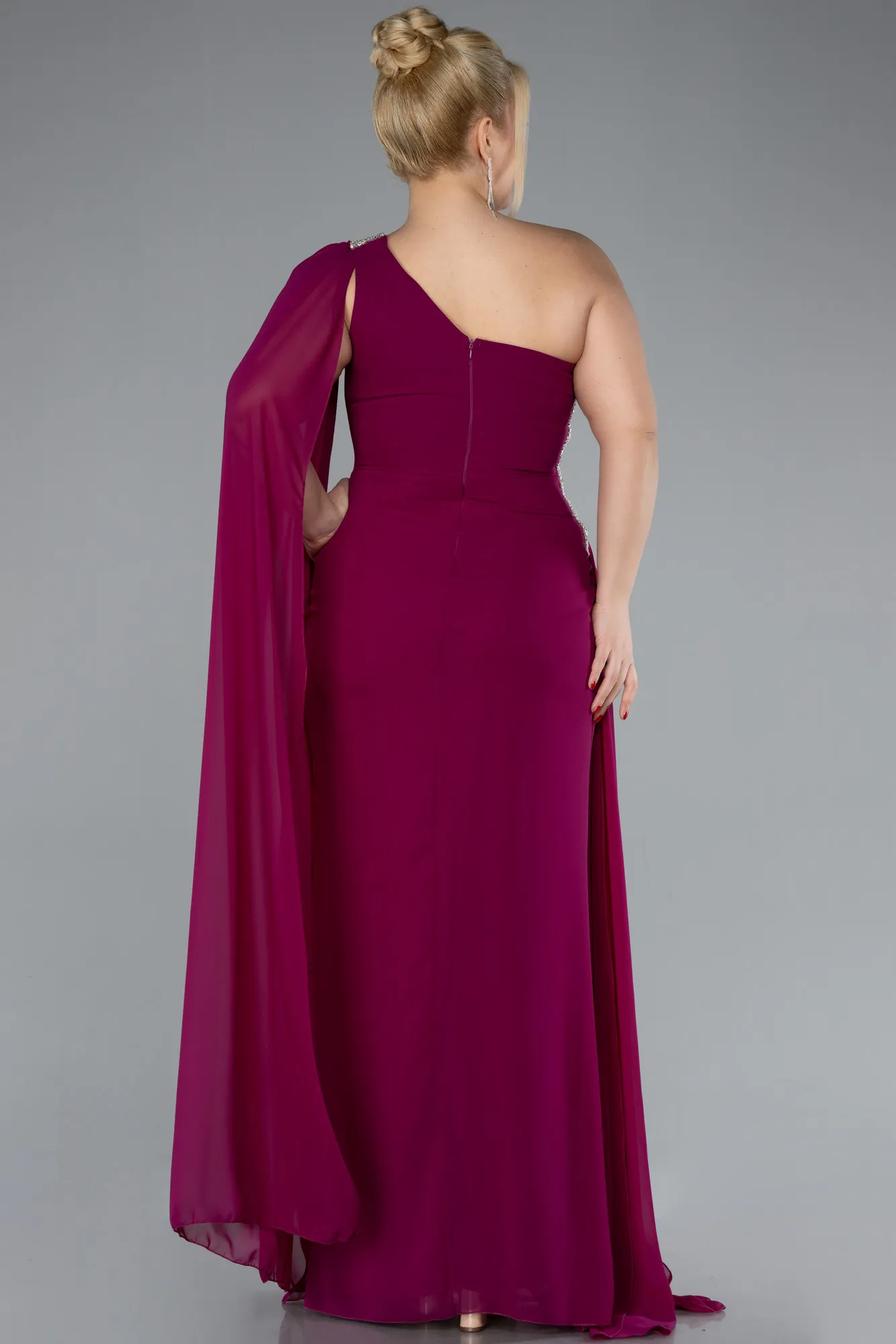 Plum-Long Chiffon Formal Plus Size Dress ABU4407