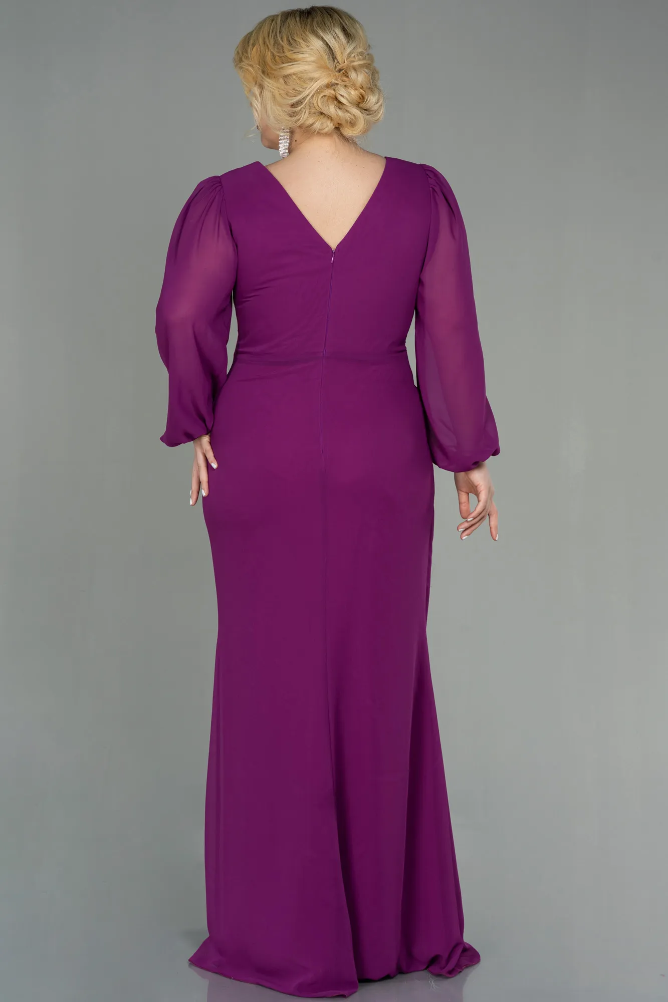 Plum-Long Chiffon Plus Size Evening Dress ABU2763