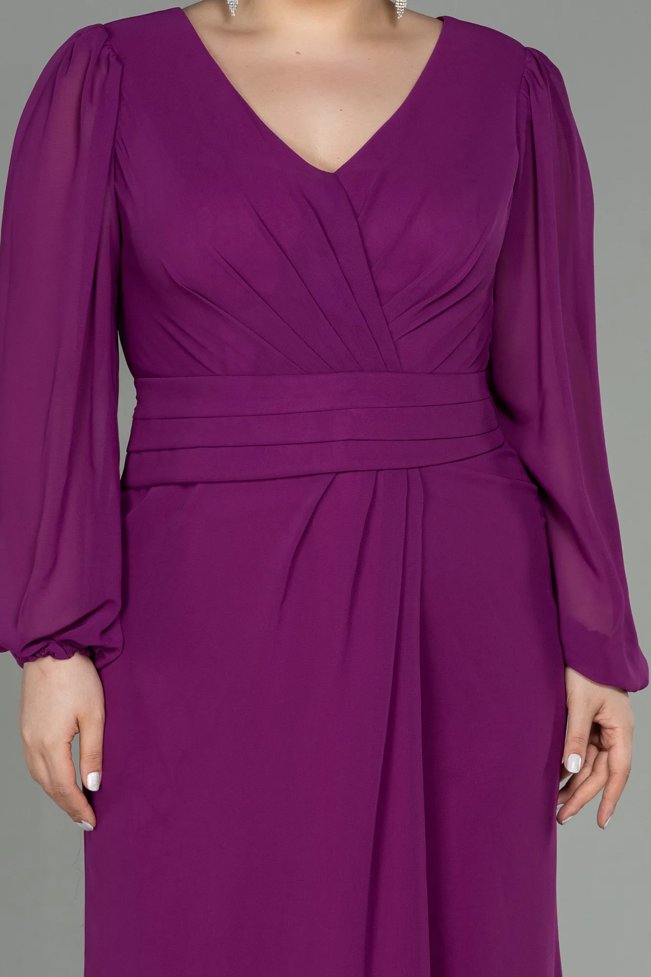 Plum-Long Chiffon Plus Size Evening Dress ABU2763