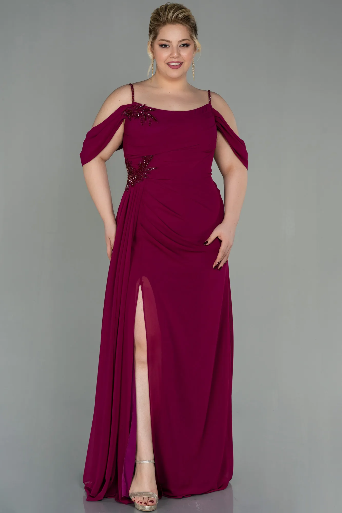 Plum-Long Chiffon Plus Size Evening Dress ABU2929