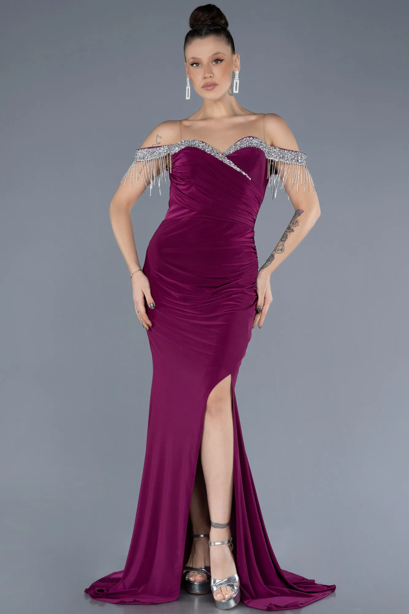 Plum-Long Evening Dress ABU4553