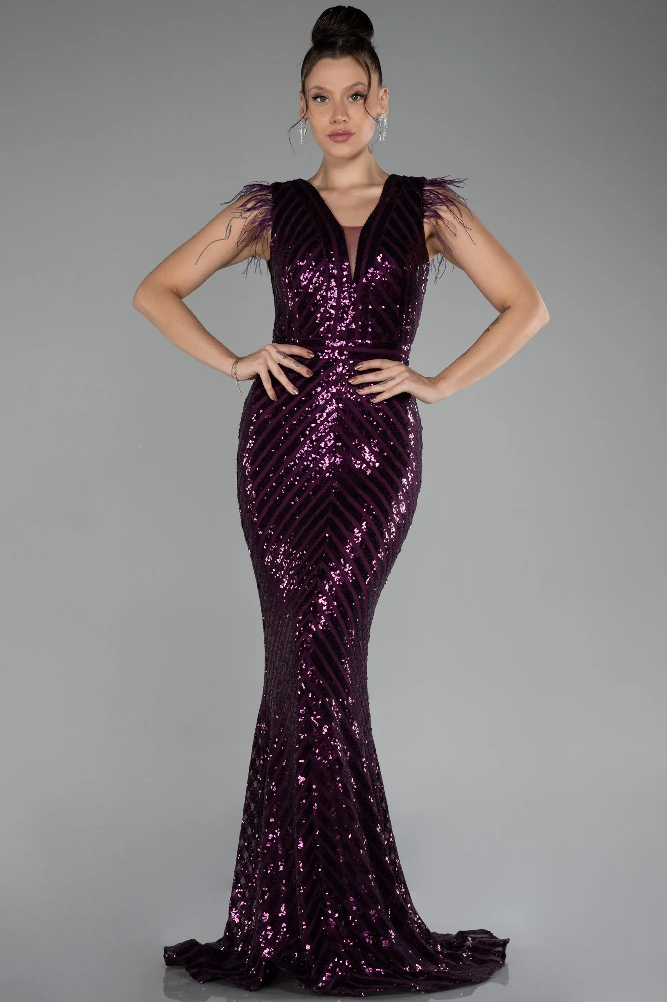 Plum-Long Evening Dress ABU881