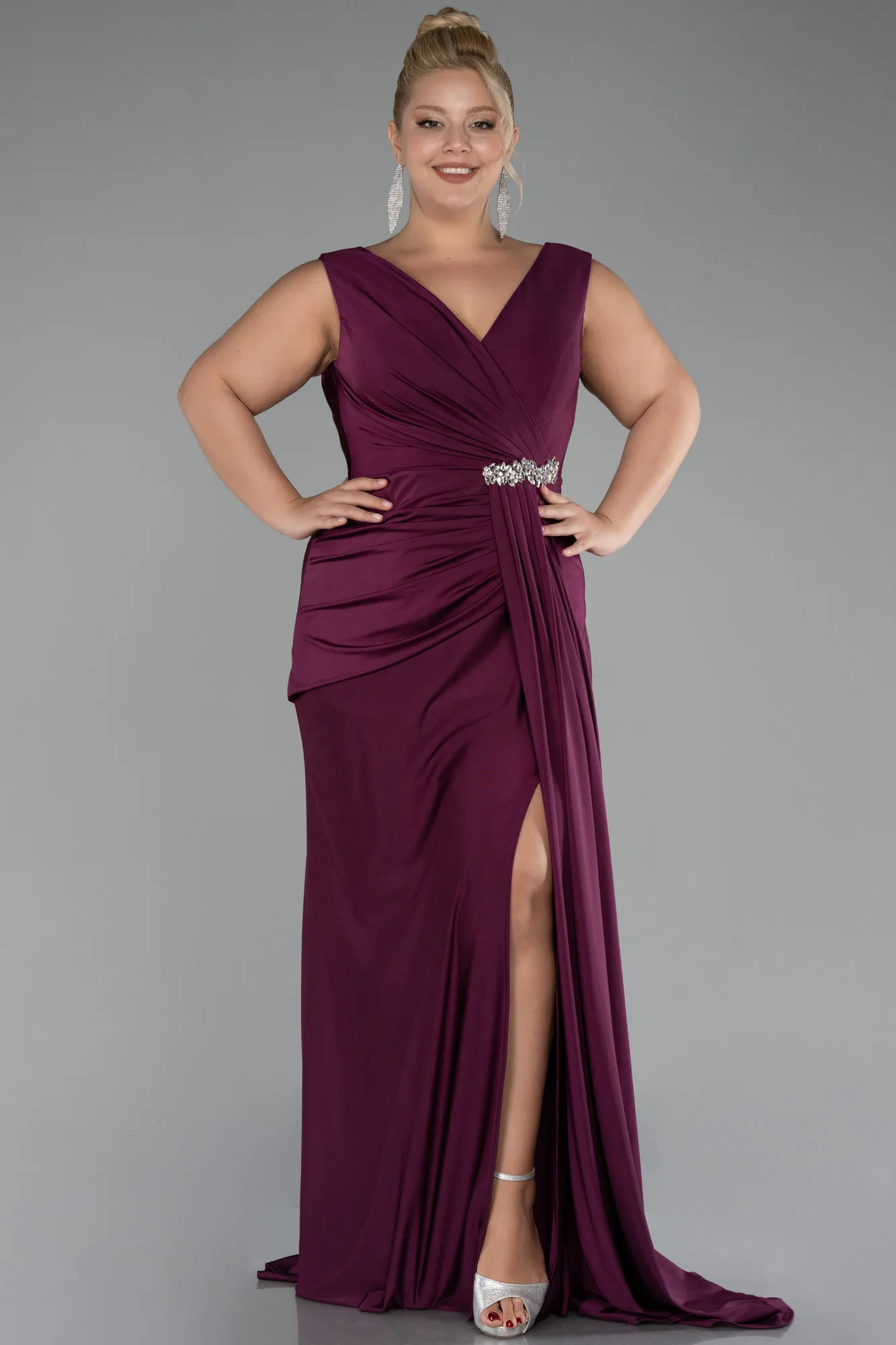 Plum-Long Formal Plus Size Dress ABU3737