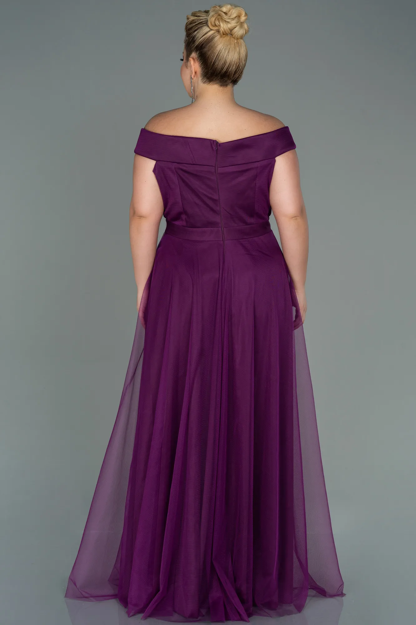 Plum-Long Oversized Evening Dress ABU020