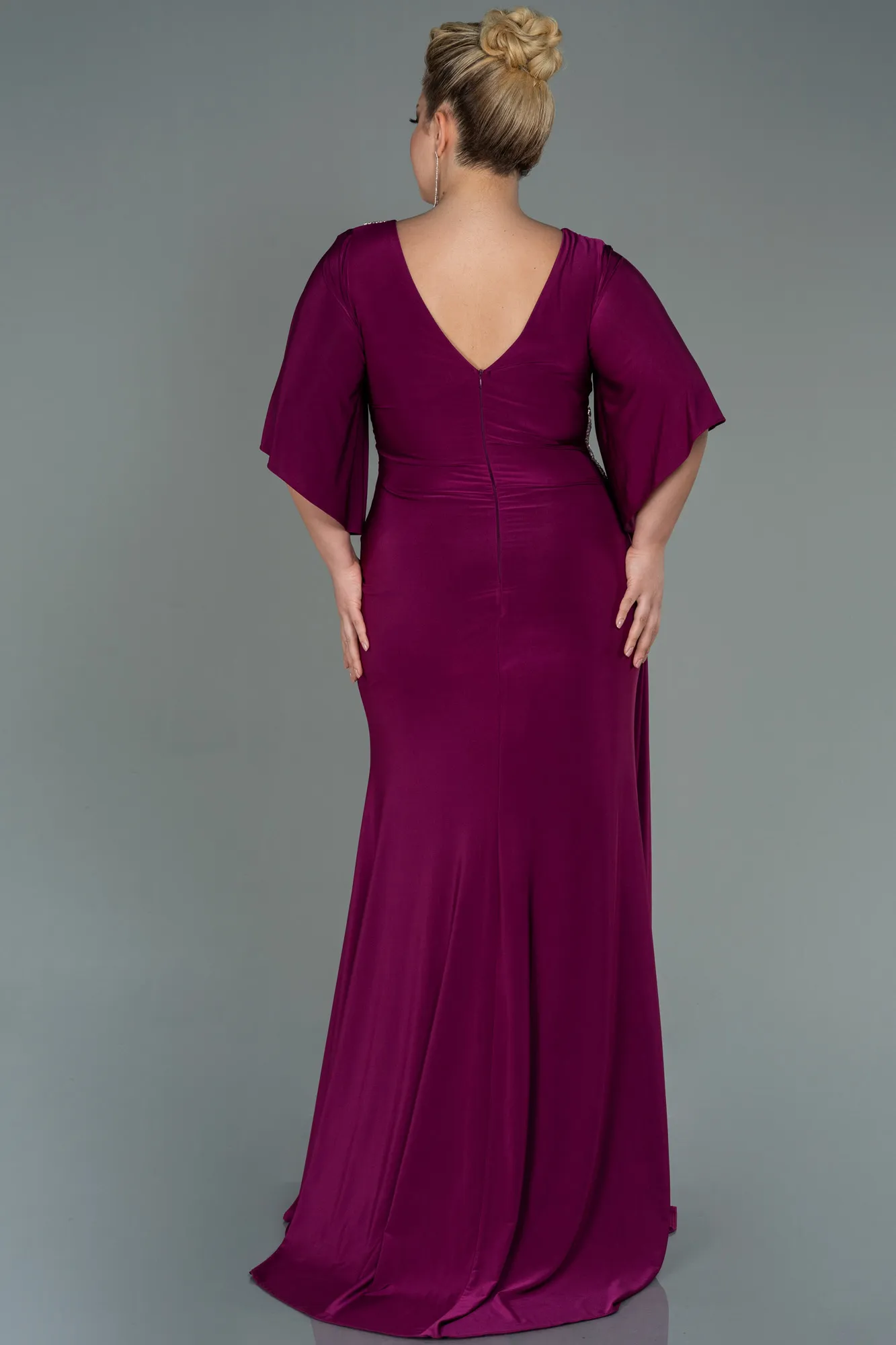 Plum-Long Plus Size Evening Dress ABU3173