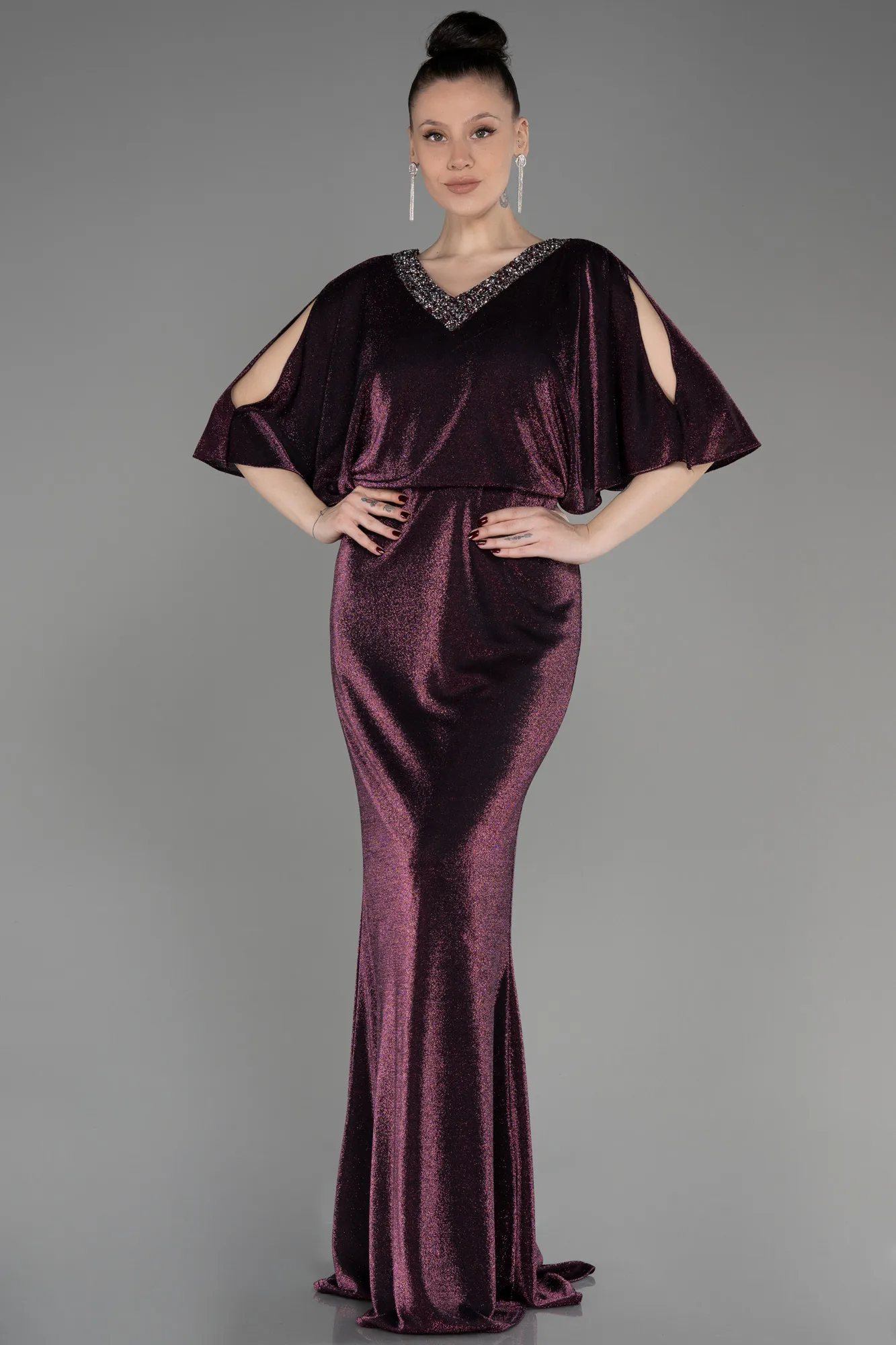 Plum-Long Plus Size Evening Dress ABU3743