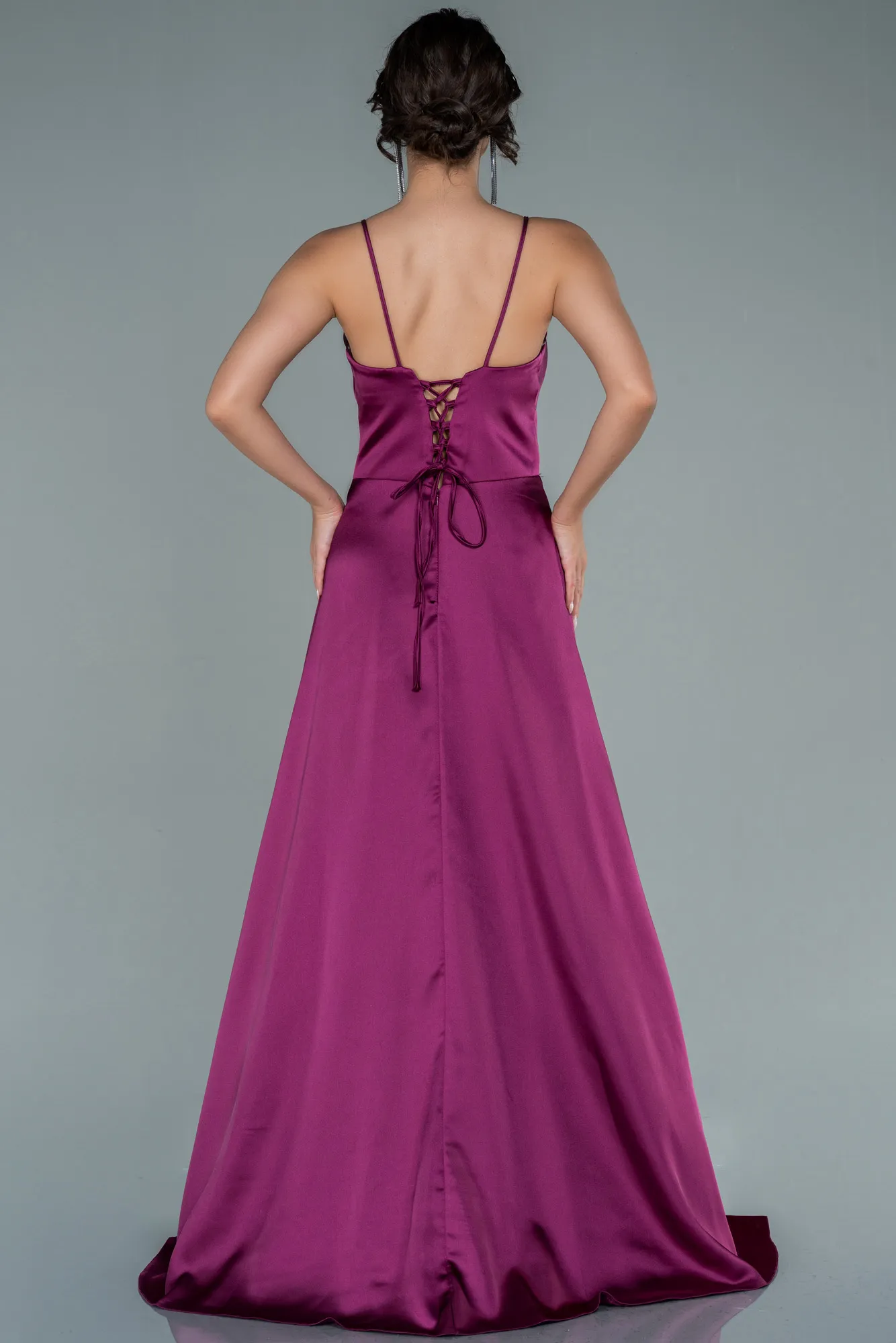 Plum-Long Satin Evening Dress ABU1458