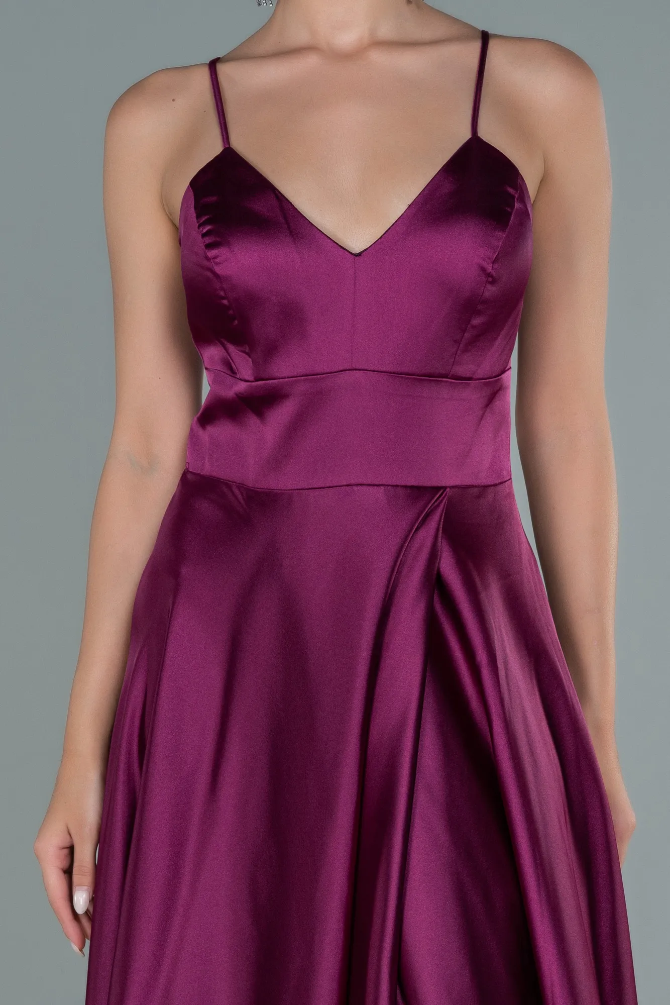 Plum-Long Satin Evening Dress ABU1458