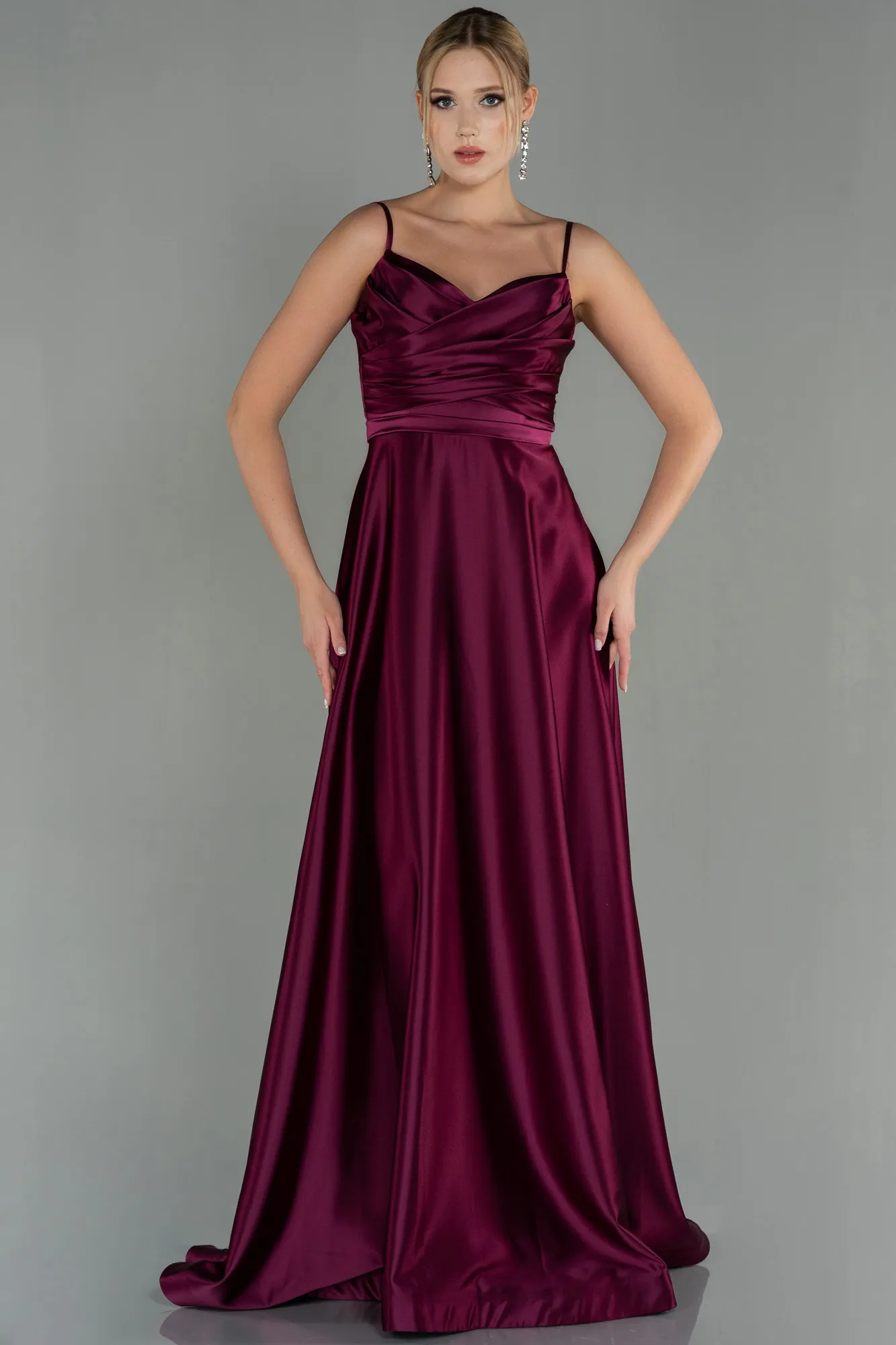 Plum-Long Satin Evening Dress ABU1601