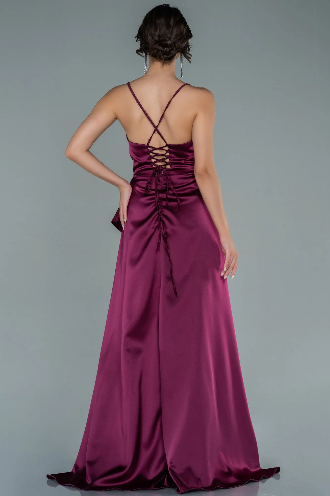 Plum-Long Satin Evening Dress ABU1843