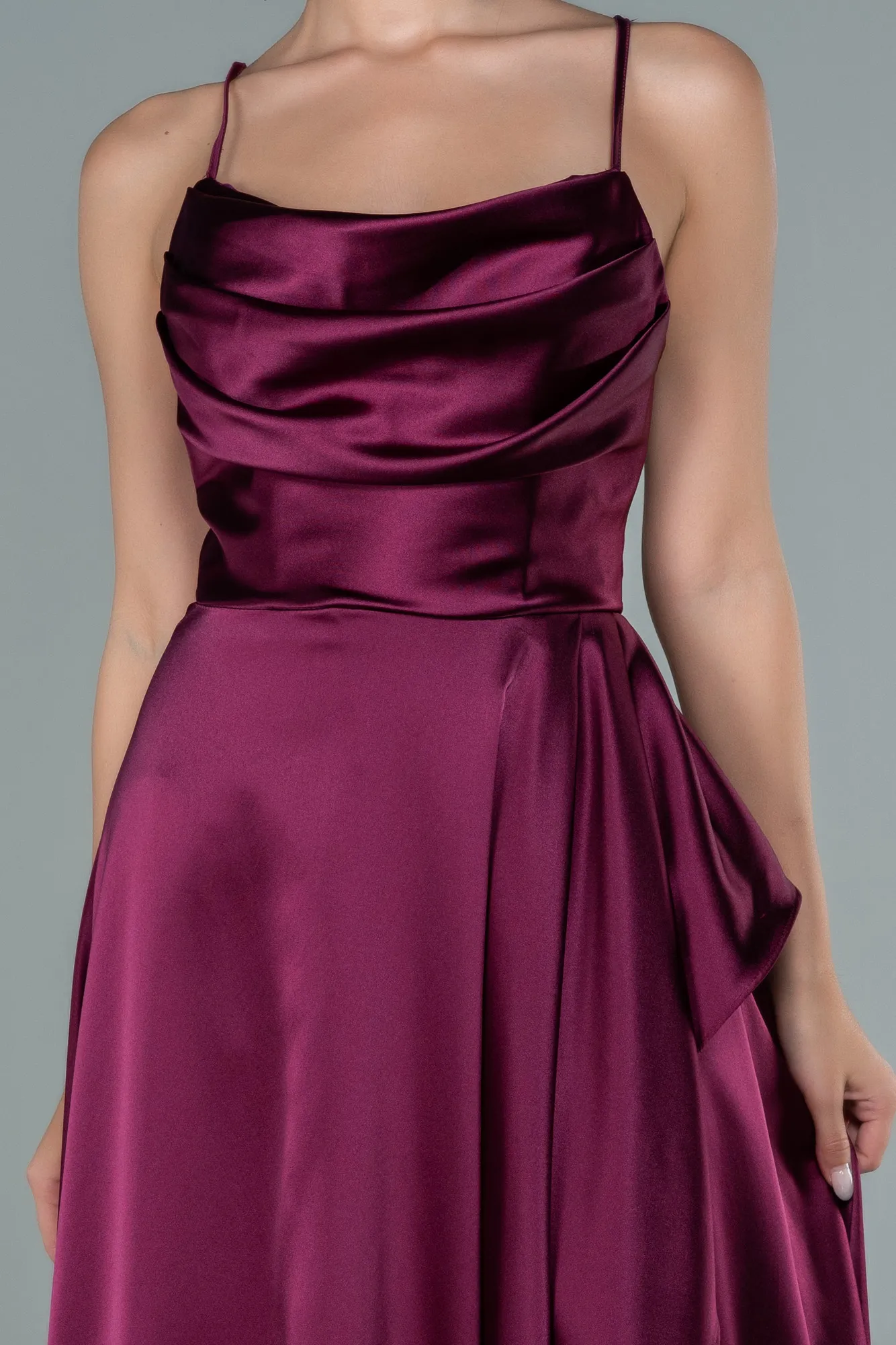 Plum-Long Satin Evening Dress ABU1843