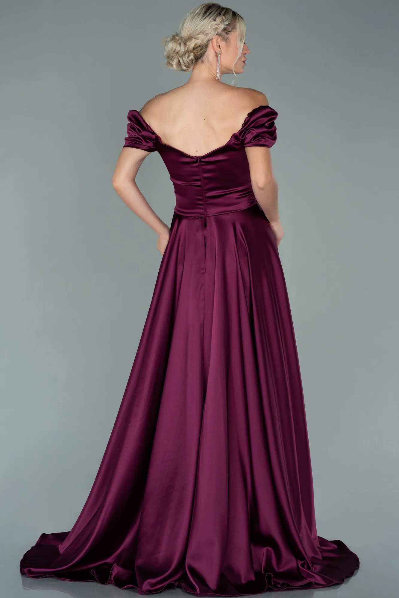 Plum-Long Satin Evening Dress ABU2003