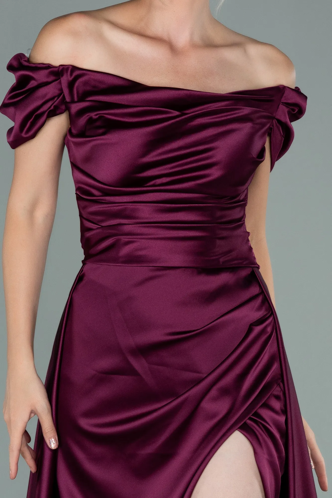 Plum-Long Satin Evening Dress ABU2003