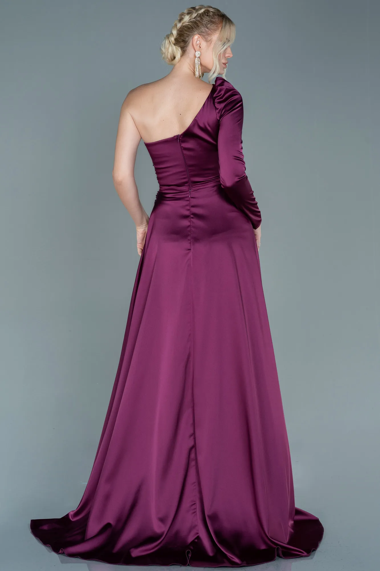 Plum-Long Satin Evening Dress ABU2610