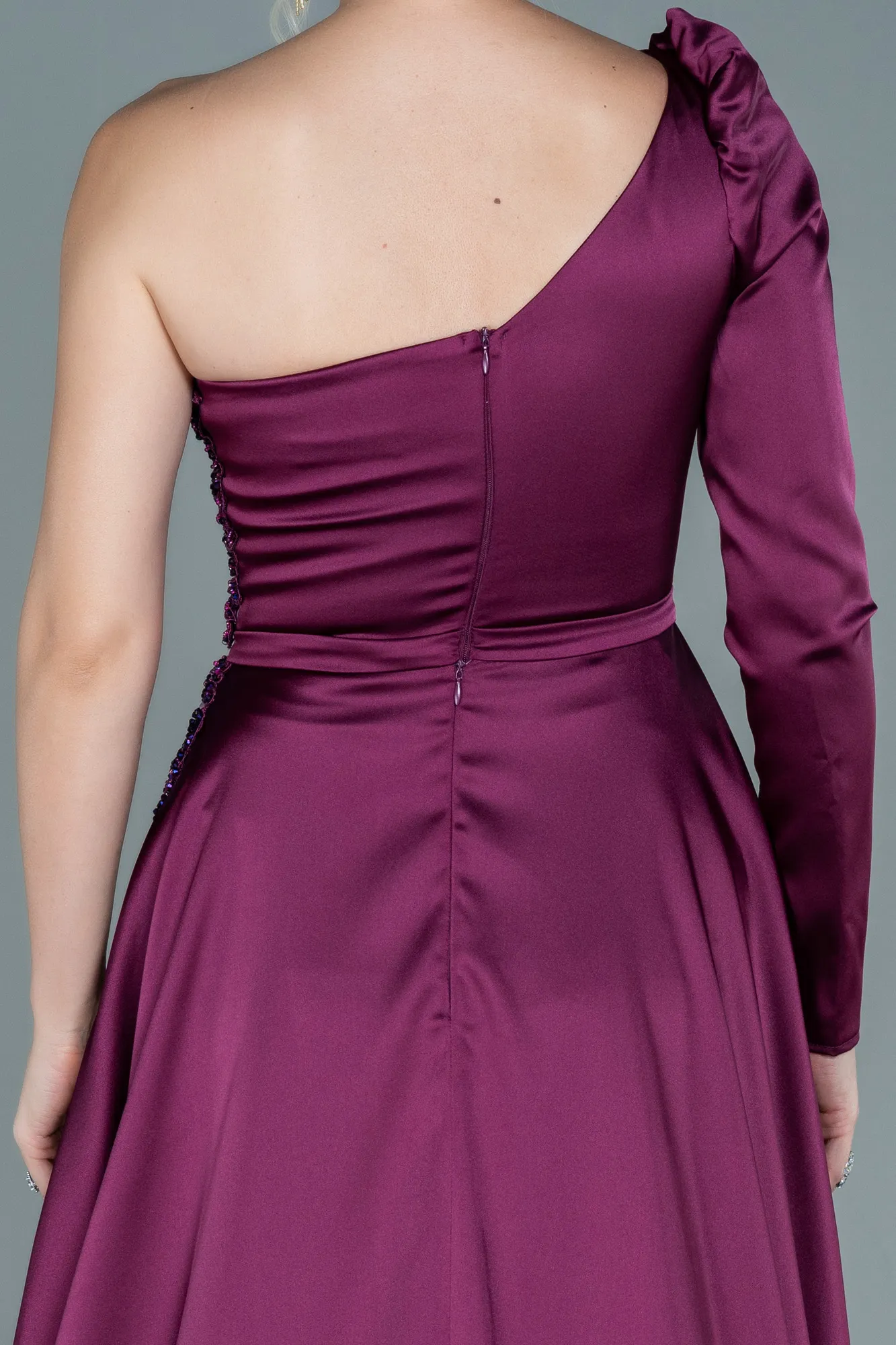 Plum-Long Satin Evening Dress ABU2610