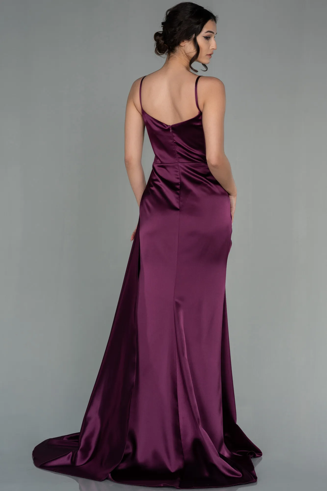 Plum-Long Satin Evening Dress ABU2792