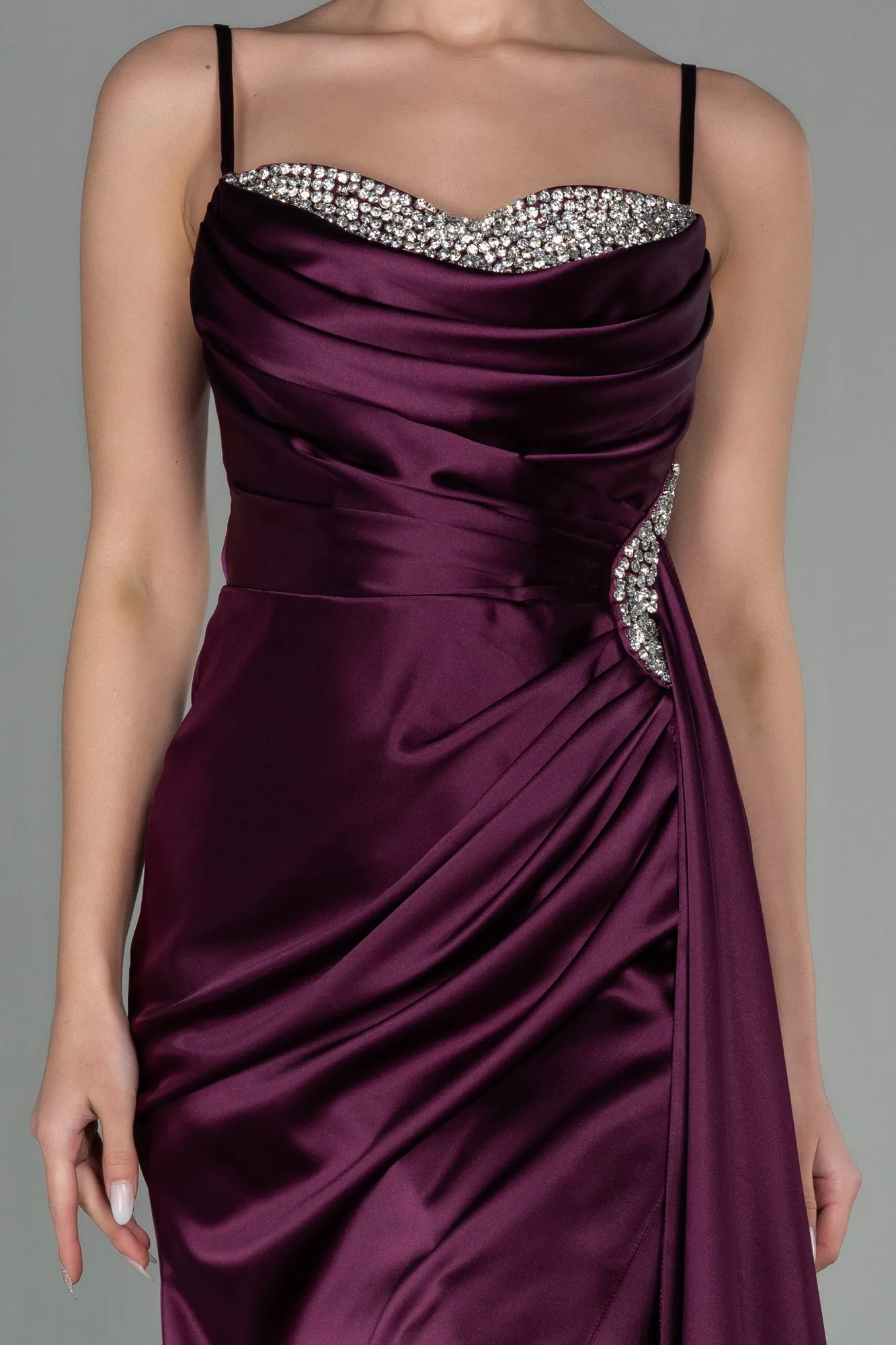 Plum-Long Satin Evening Dress ABU2792