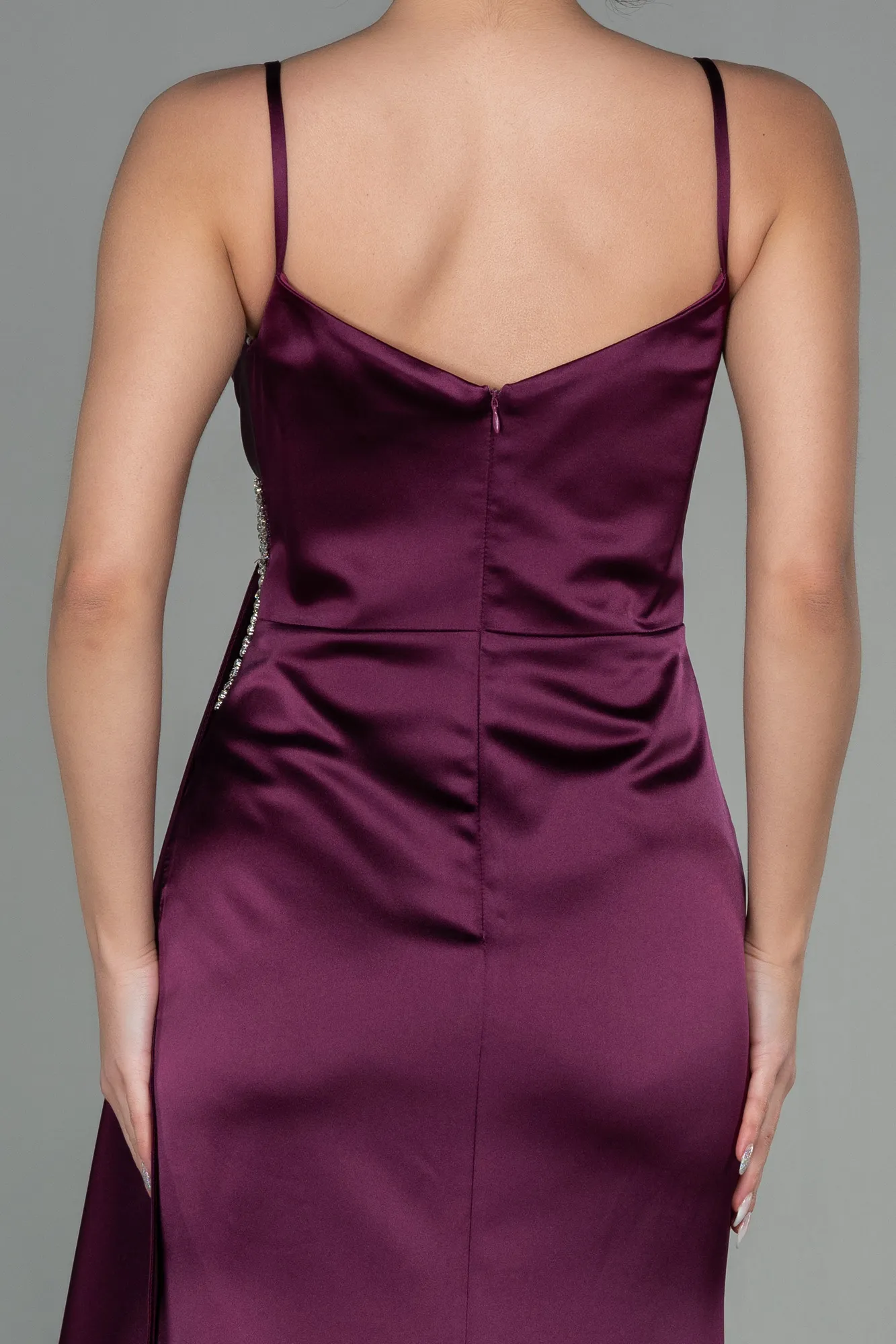 Plum-Long Satin Evening Dress ABU2792