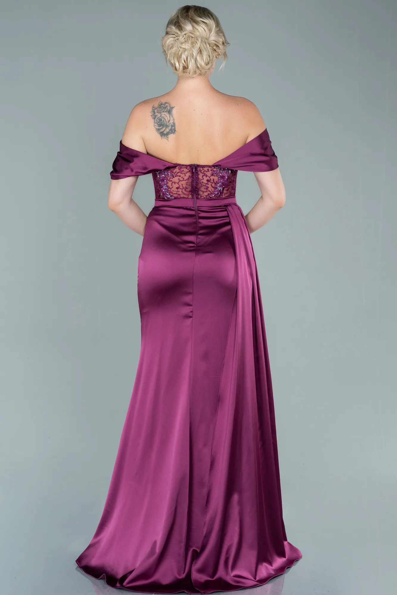 Plum-Long Satin Evening Dress ABU3448