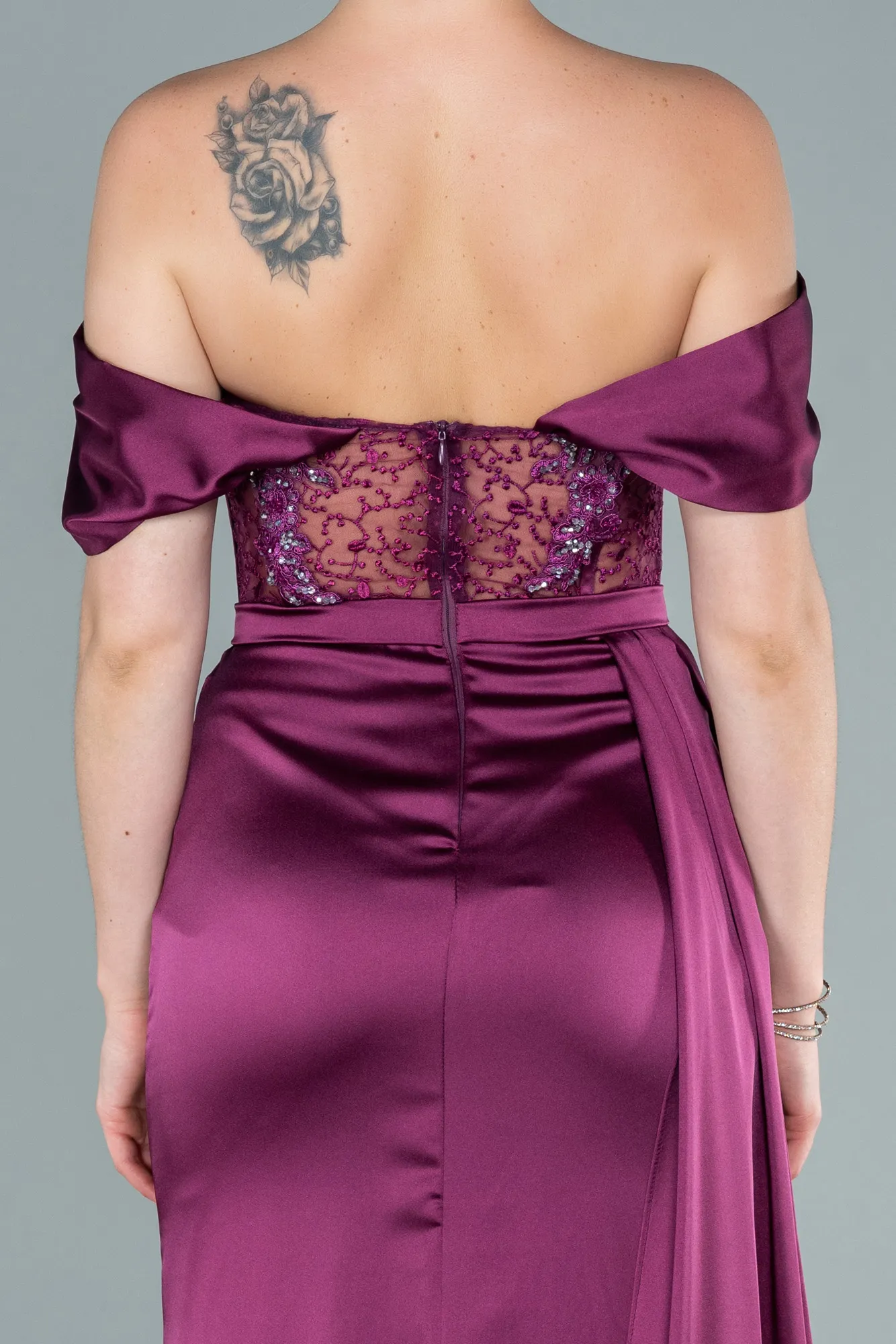 Plum-Long Satin Evening Dress ABU3448