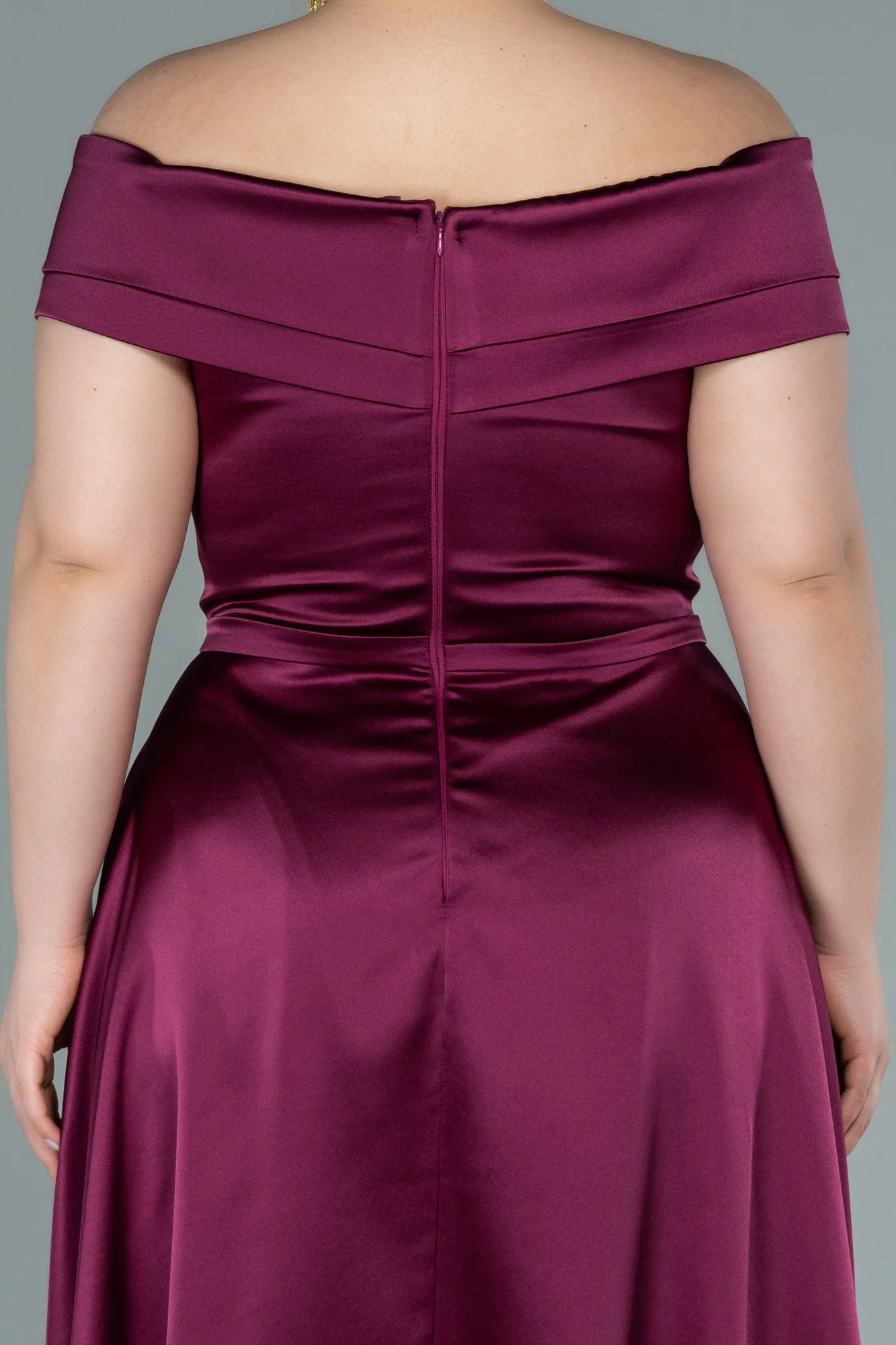 Plum-Long Satin Plus Size Evening Dress ABU2355