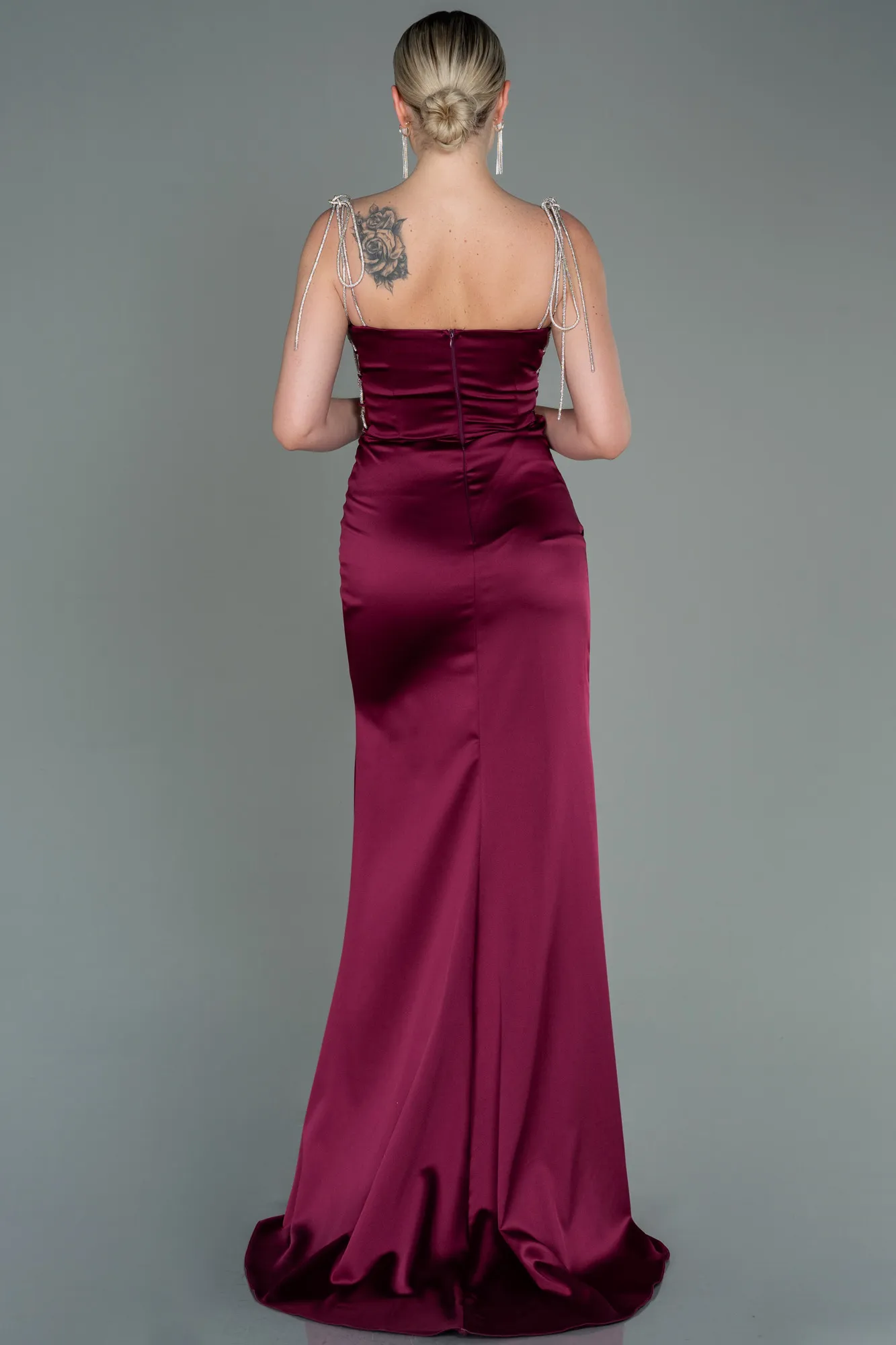 Plum-Long Satin Prom Gown ABU3198