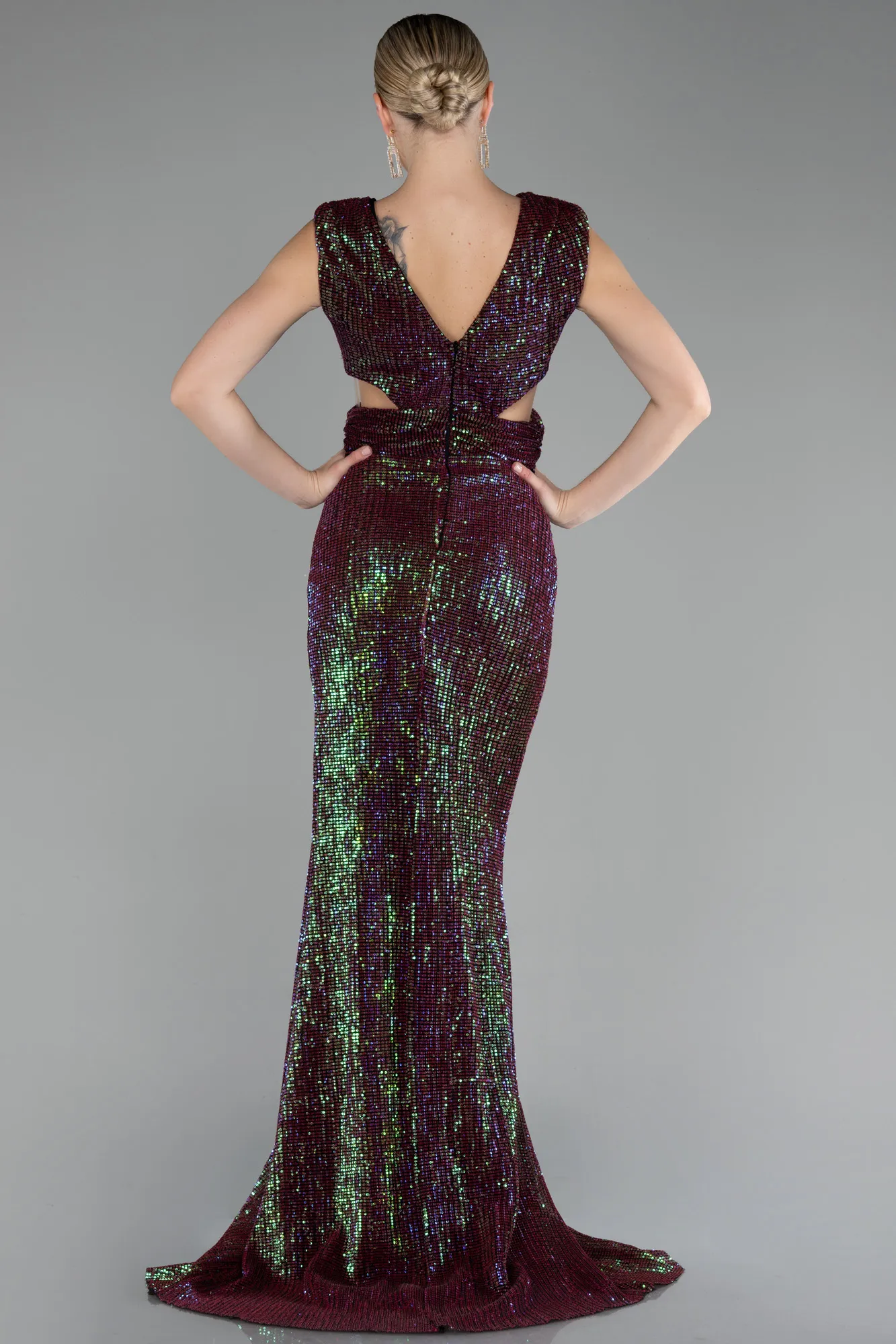 Plum-Long Scaly Mermaid Evening Dress ABU3163