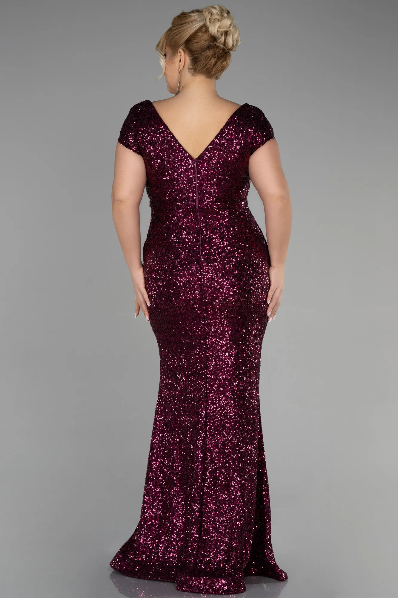 Plum-Long Scaly Plus Size Evening Dress ABU3465