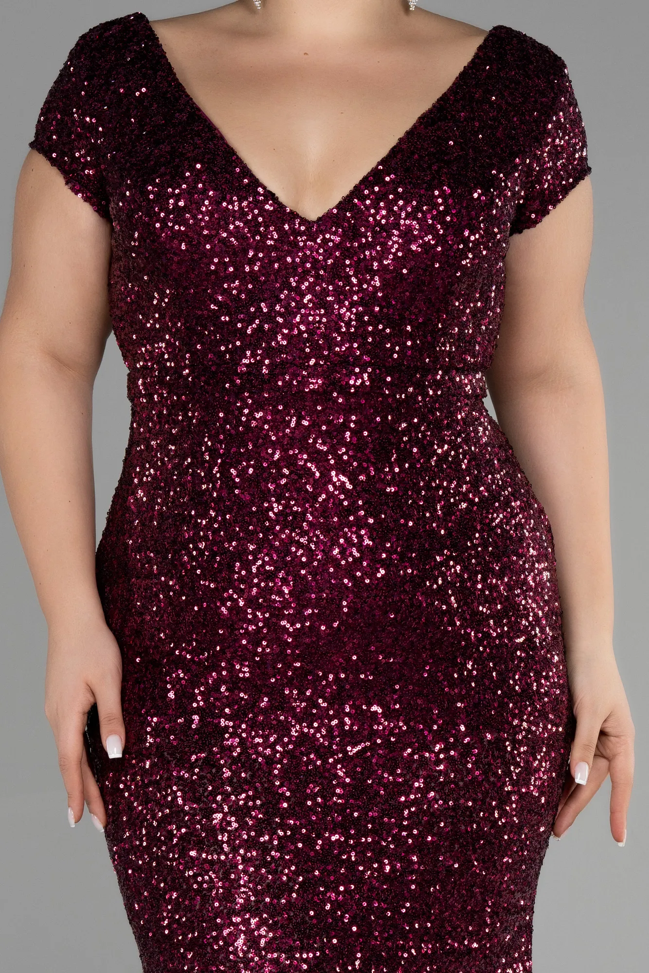 Plum-Long Scaly Plus Size Evening Dress ABU3465