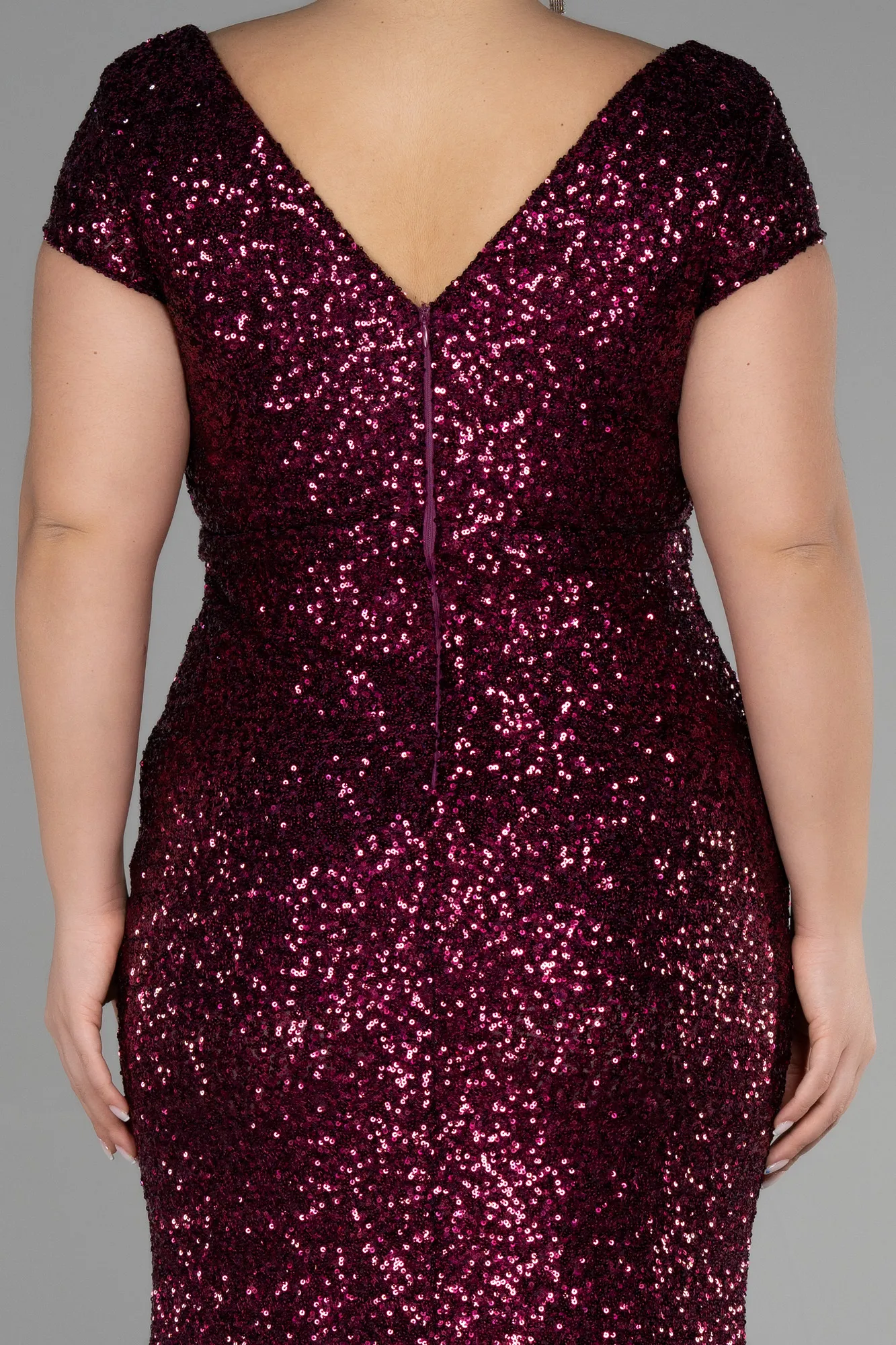 Plum-Long Scaly Plus Size Evening Dress ABU3465