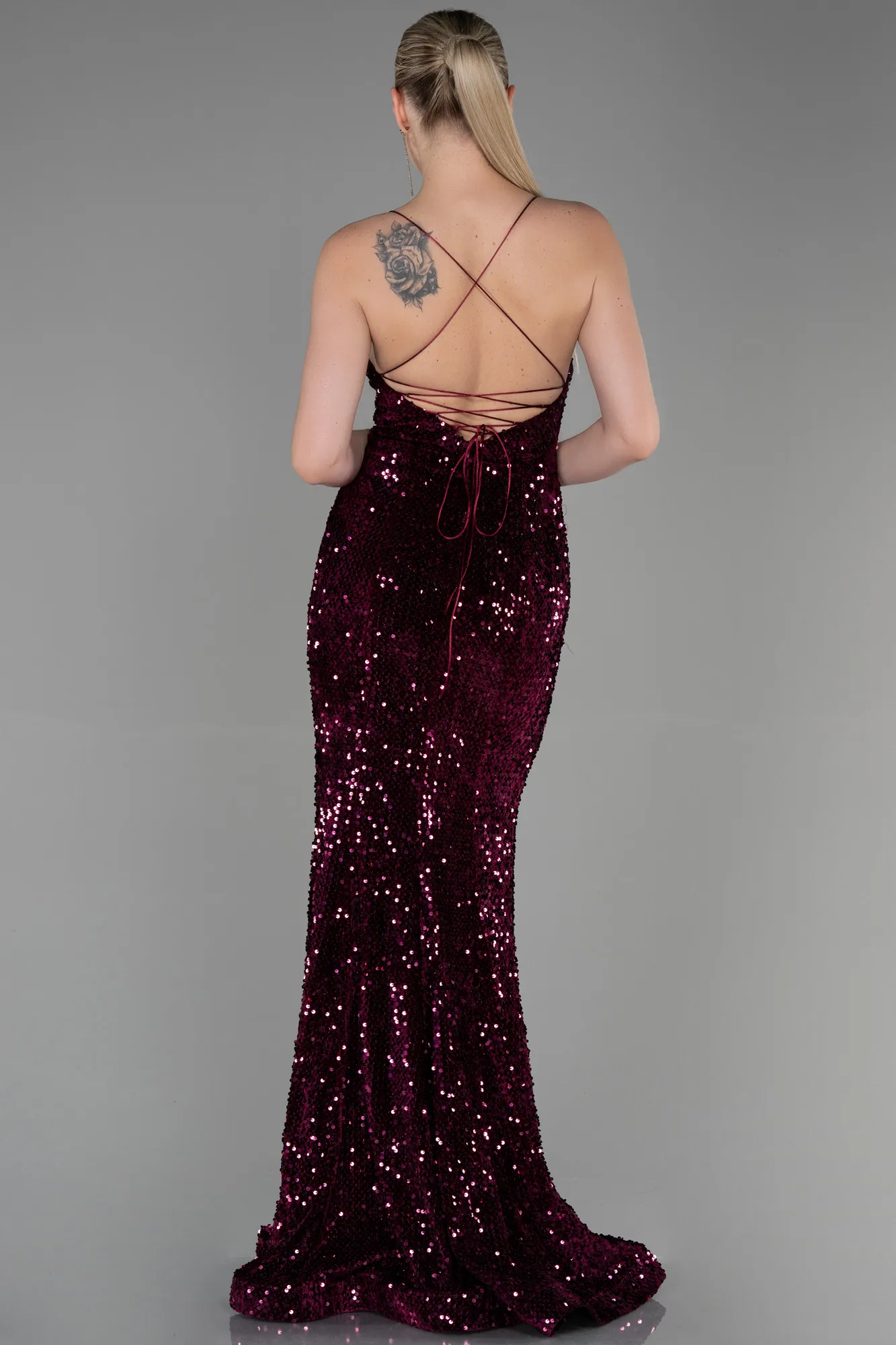 Plum-Long Velvet Mermaid Evening Dress ABU2787