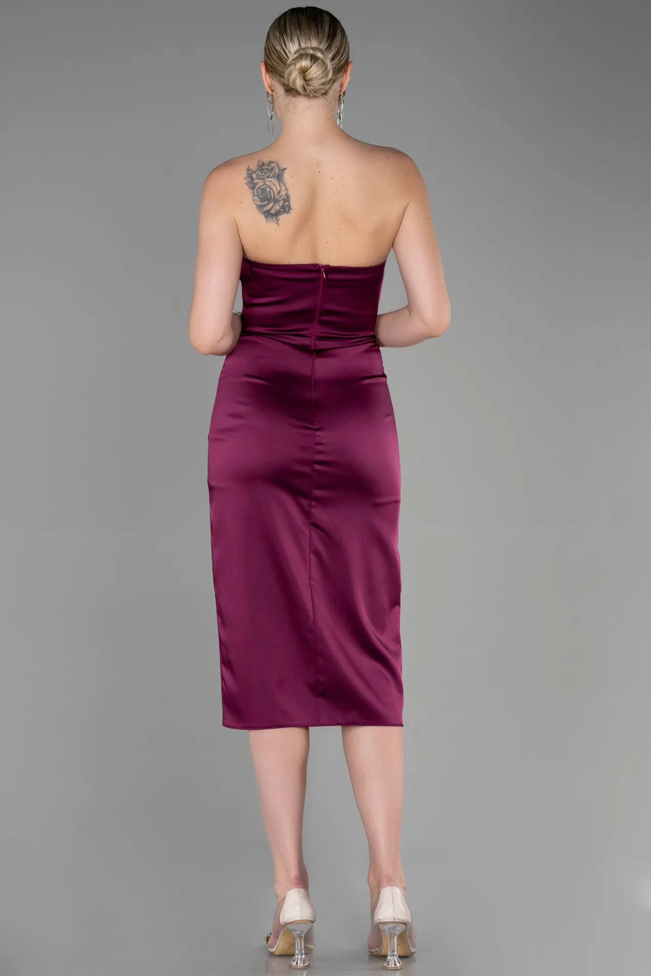 Plum-Midi Satin Invitation Dress ABK1845