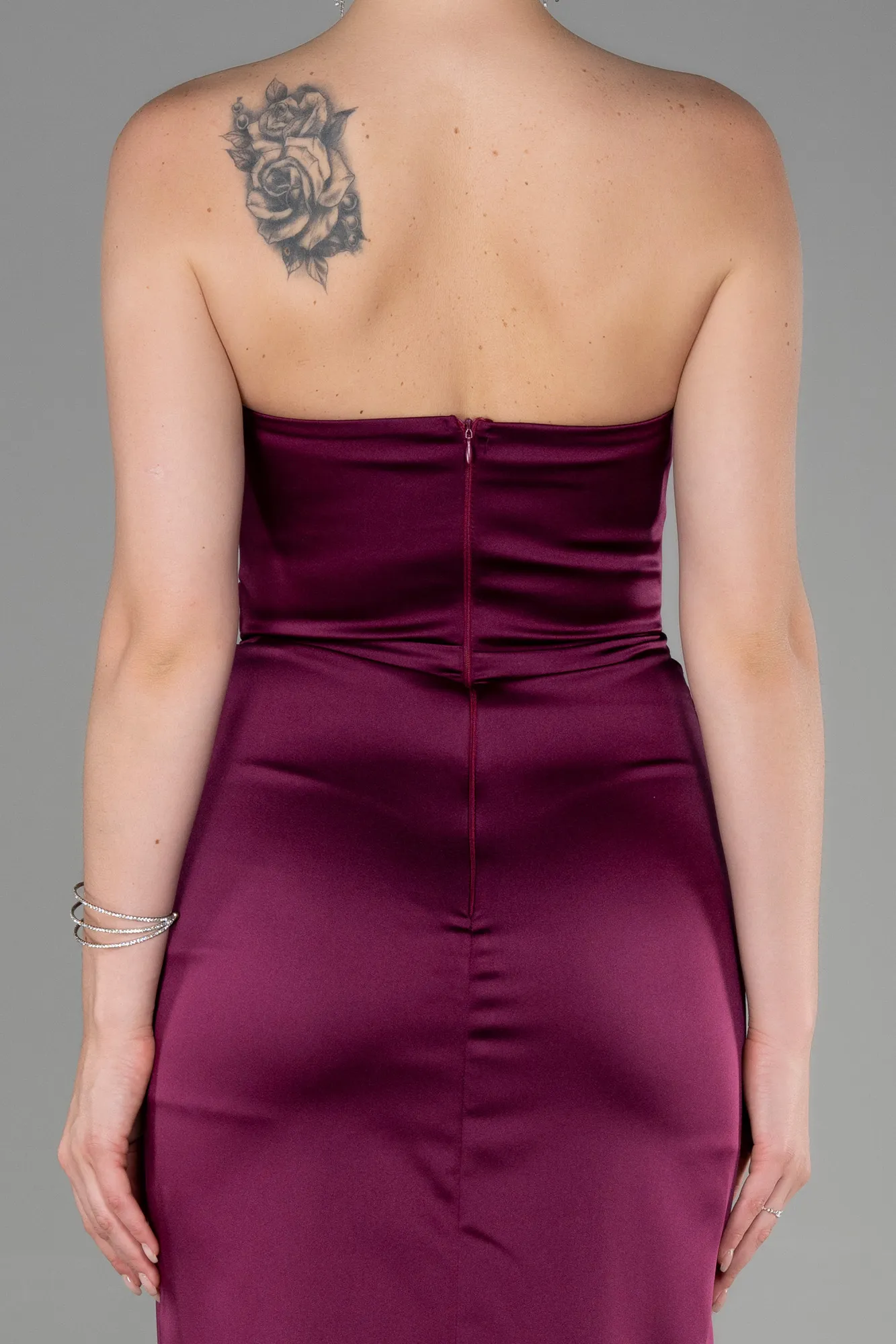 Plum-Midi Satin Invitation Dress ABK1845